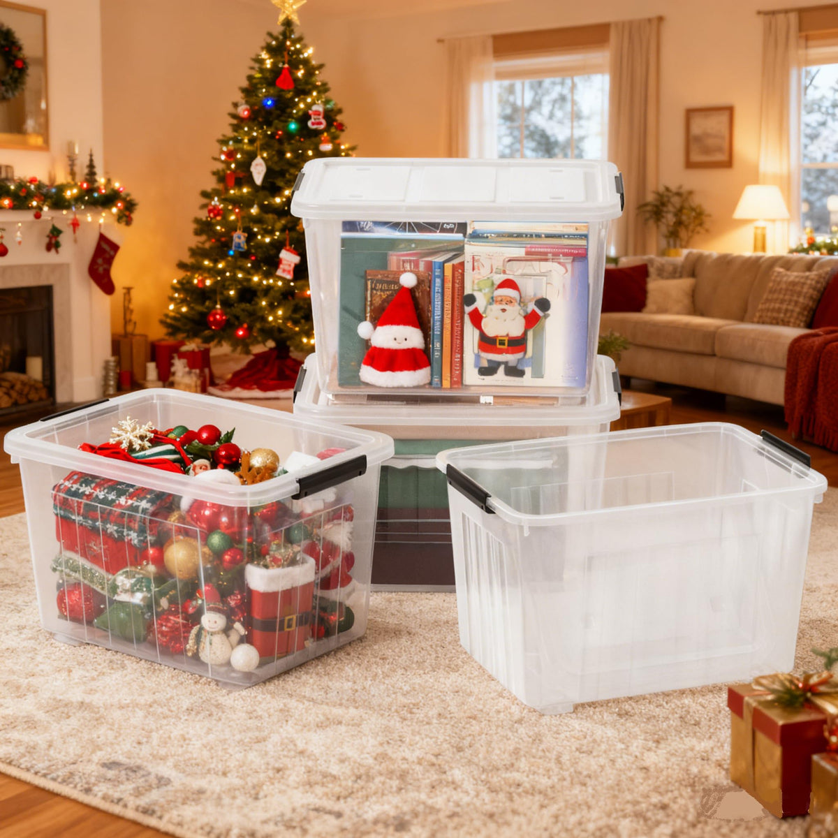 4 Pack 70 Qt Wheeled Storage Bins with Lids (4 Count)