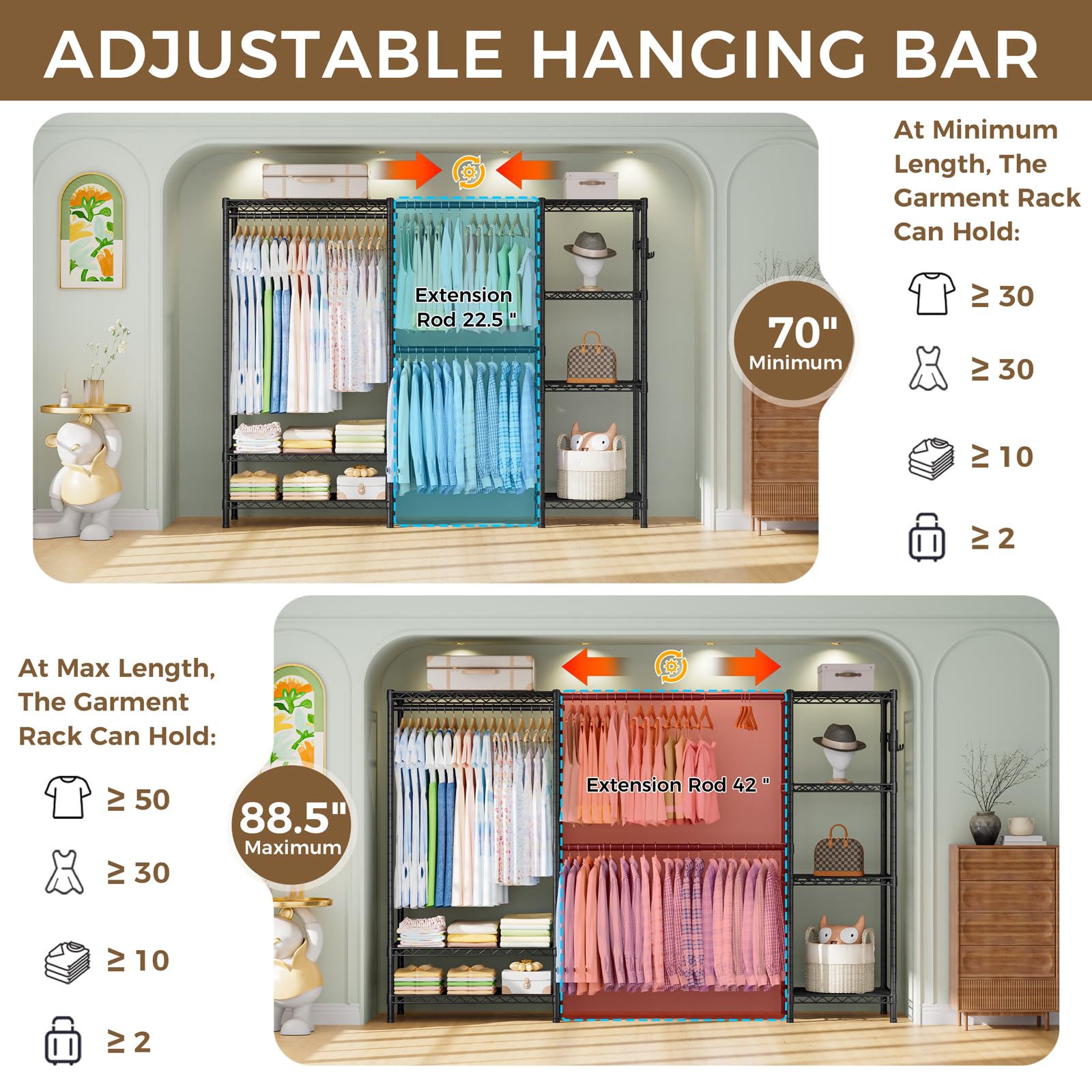 Heavy Duty Clothes Rack Metal Wardrobe with Adjustable Wire Shelves