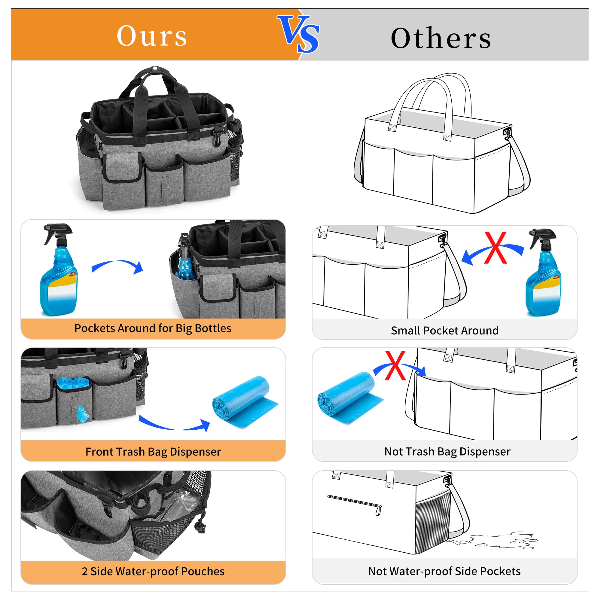 Large Wearable Cleaning Caddy Bag with Detachable Divider