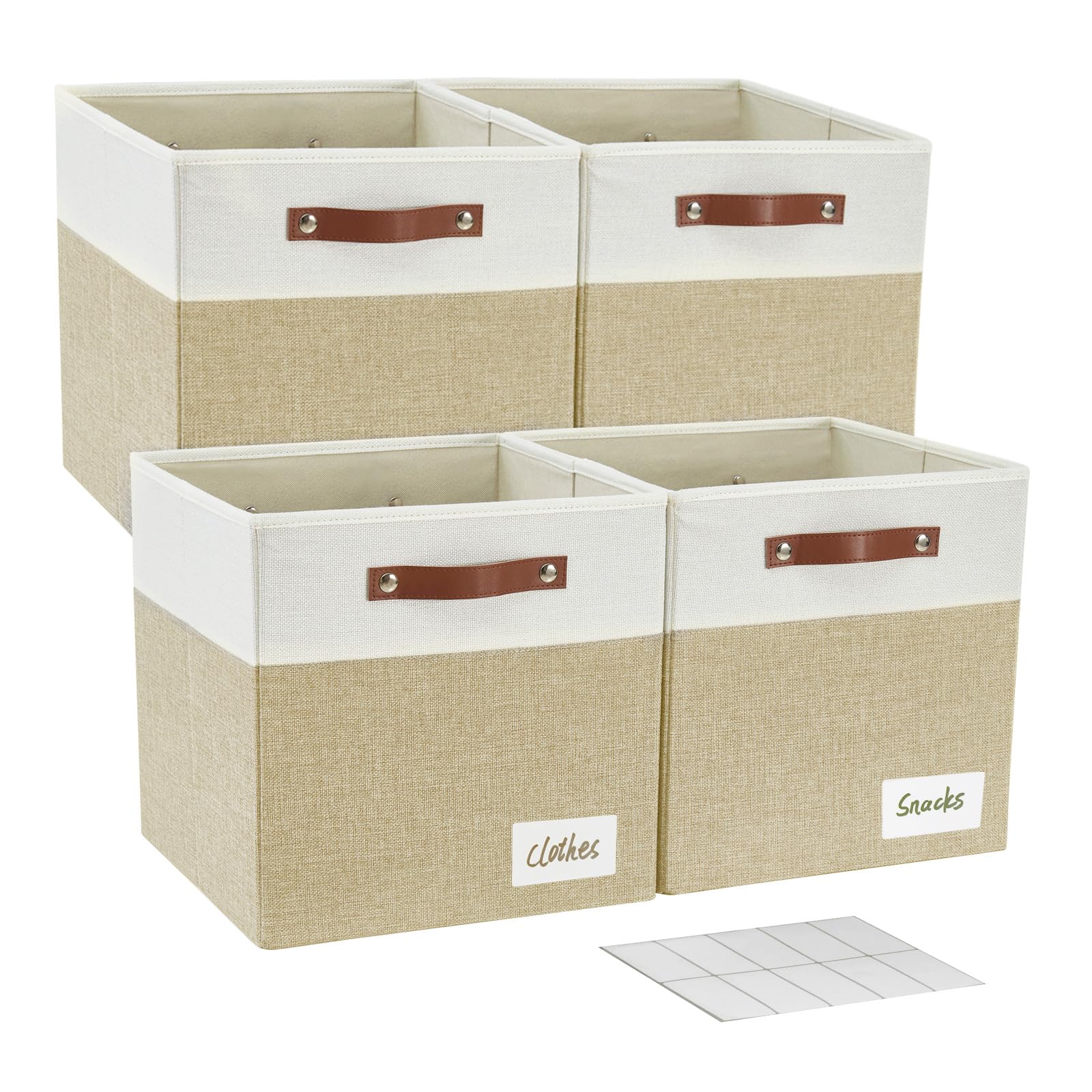 Collapsible Fabric Storage Cube Bins with 2 Reinforced PU Handles (4 Count)