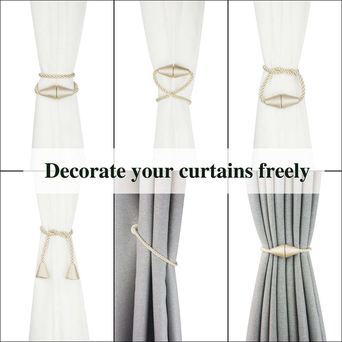Magnetic Curtain Tiebacks Rope Decorative Holdbacks for Drapes Nieffeiy