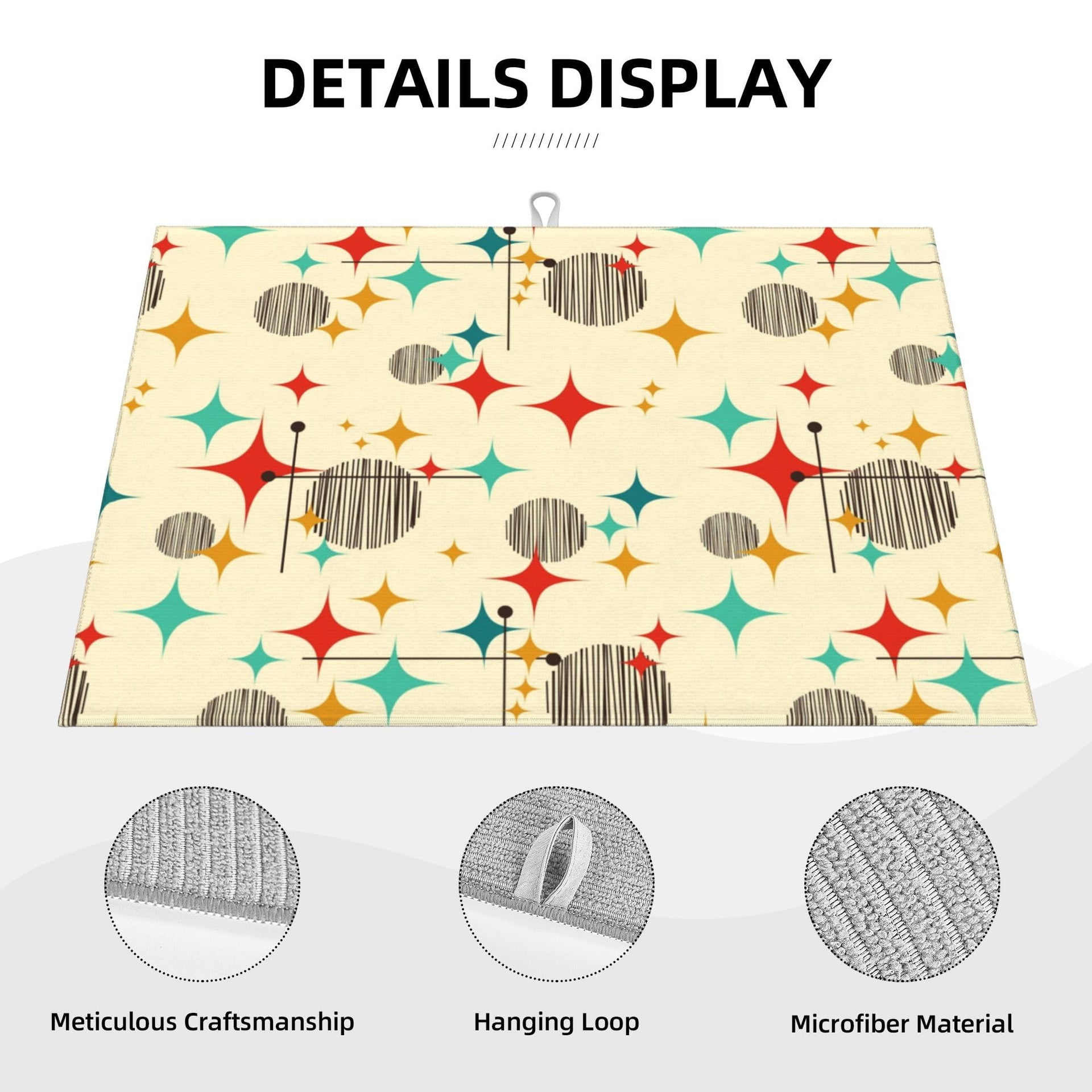 Mid Century Modern Atomic Retro Dish Drying Mat for Kitchen Counter