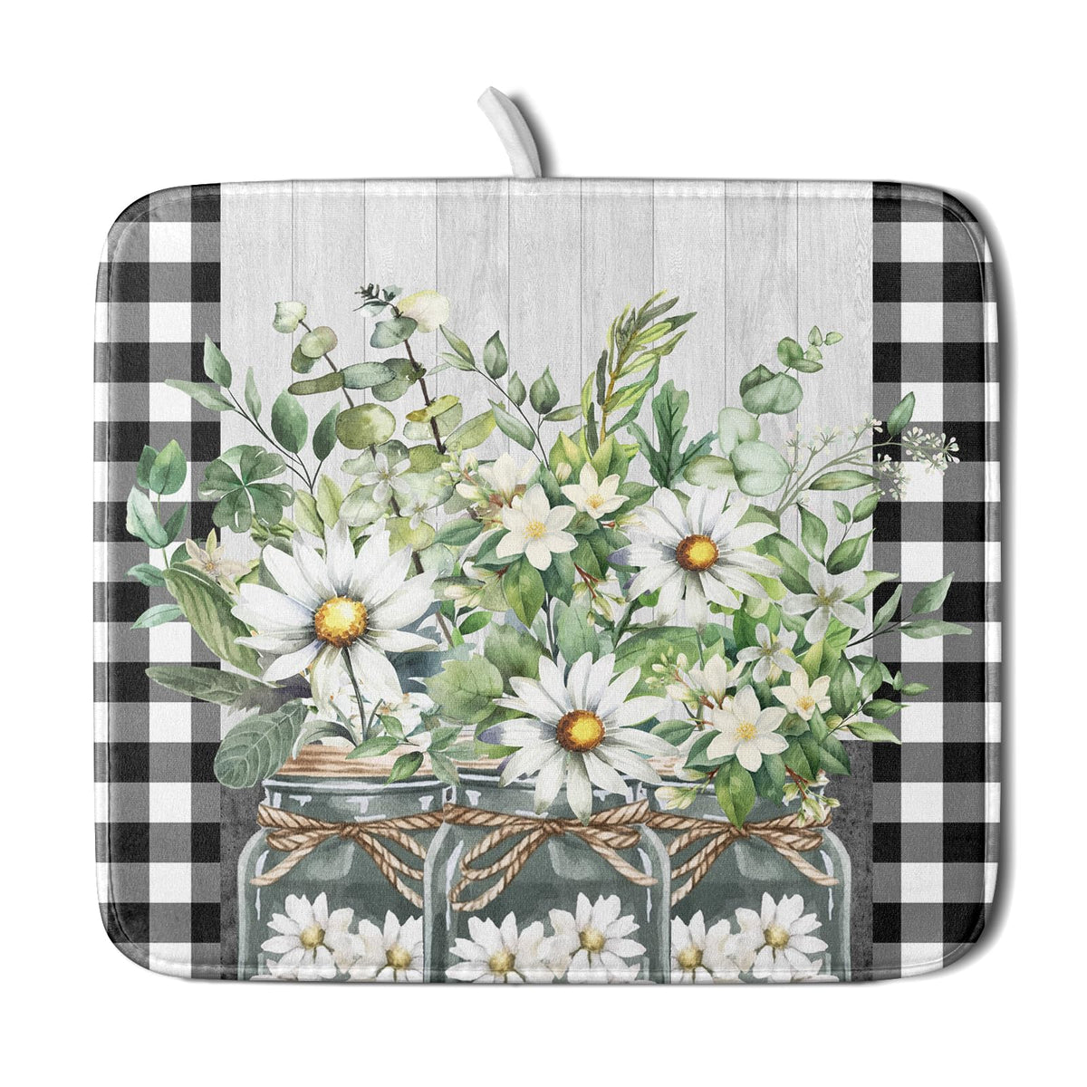 Spring Summer White Daisy Flowers Dish Drying Mat for Kitchen Counter Daisy Spring Flowers Dish Drying Mat 16x18 Inch Absorbent Reversible Microfiber Protector Drainer Mat Dishes Pad for Countertops