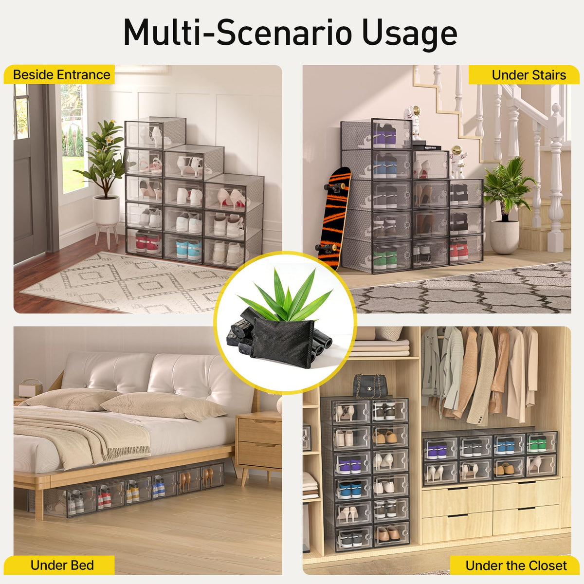 X Large Shoe Storage Boxes with Activated Charcoal Packs for Closet (12 Count)