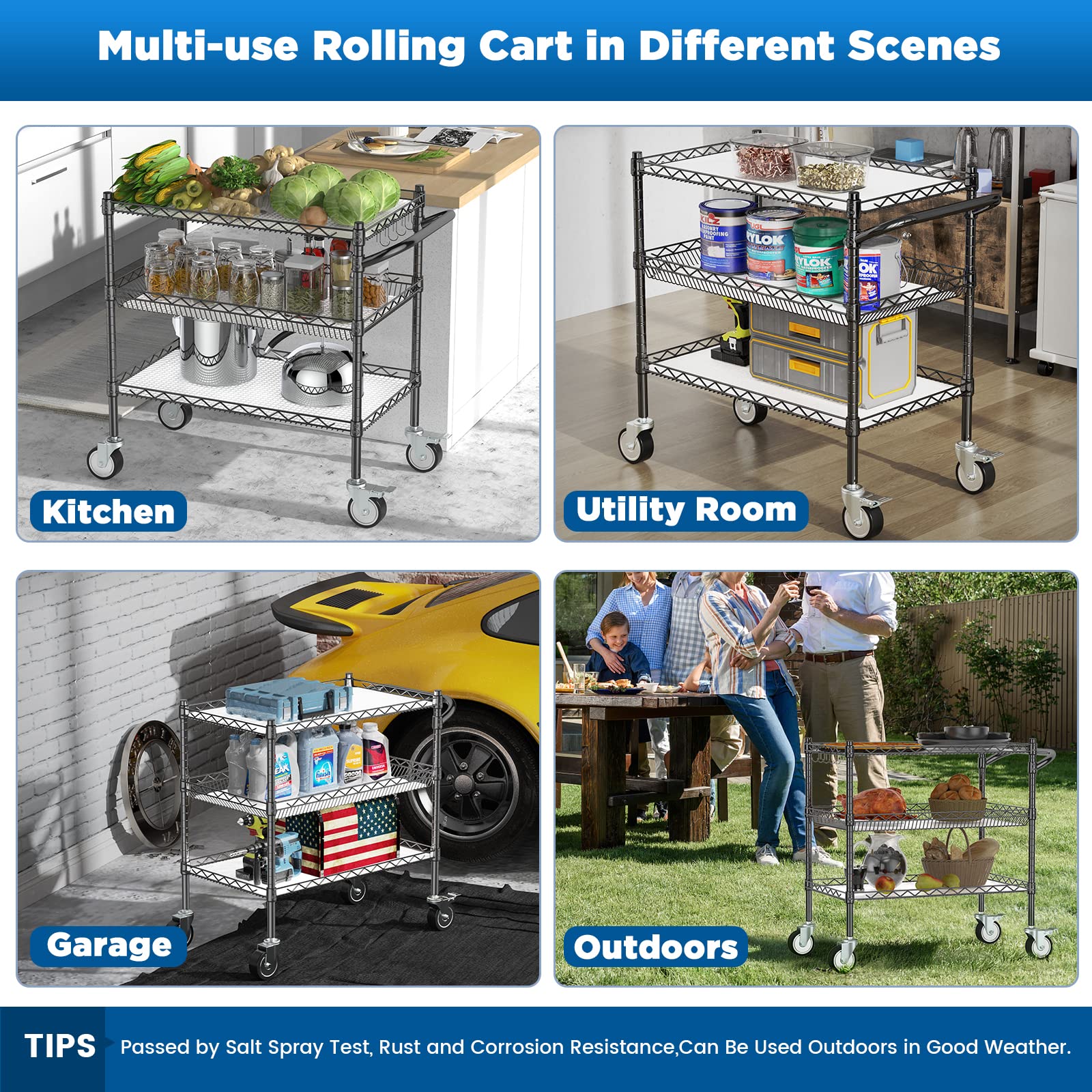 3 Tier Rolling Carts with Wheels