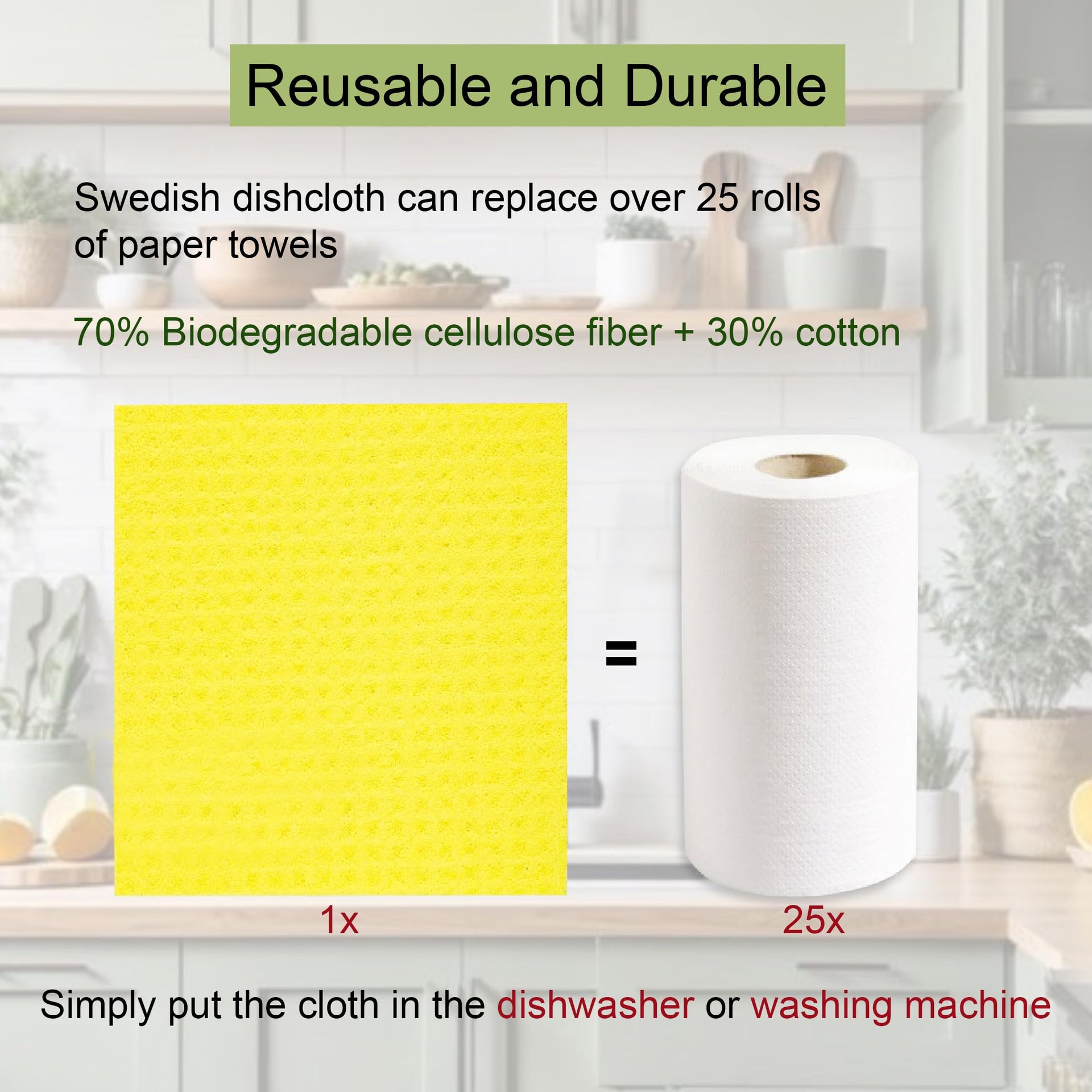 Swedish Dishcloth Cellulose Sponge 8 Pack (8 Count)
