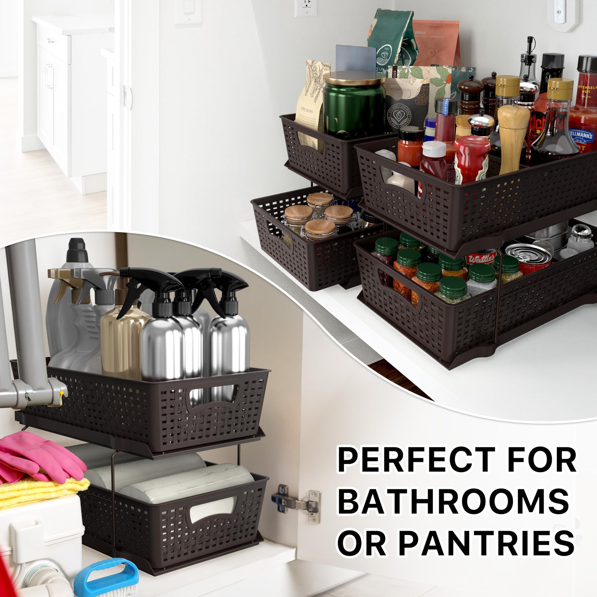 2 Tier Pull Out Sliding Drawer Under Sink Storage