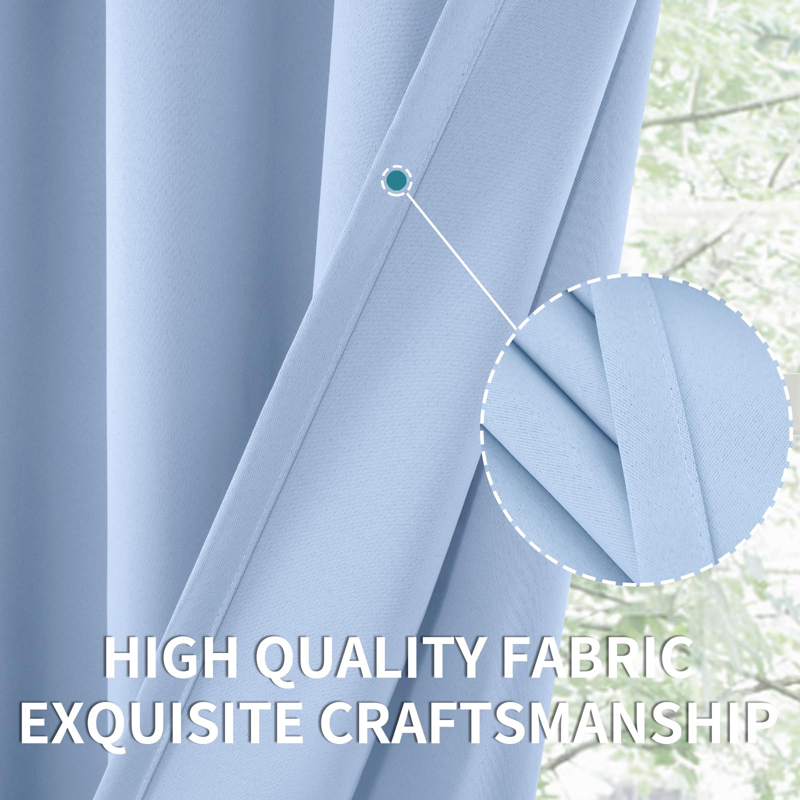 Baby Blue Room Darkening Curtains 63 Inches Long for Kids Bedroom