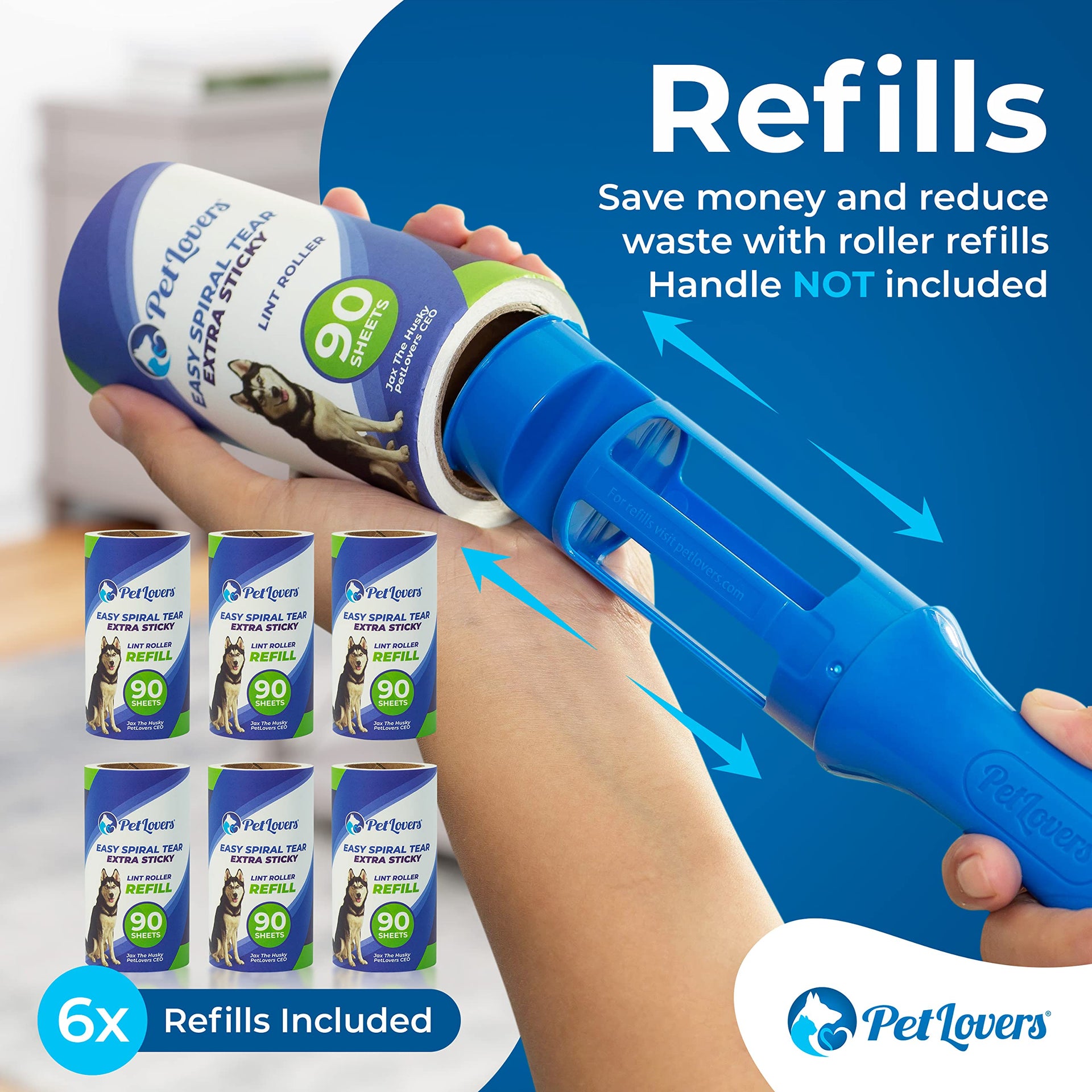 Extra Sticky Lint Roller 6 Pack of Refills Only (540 Count)