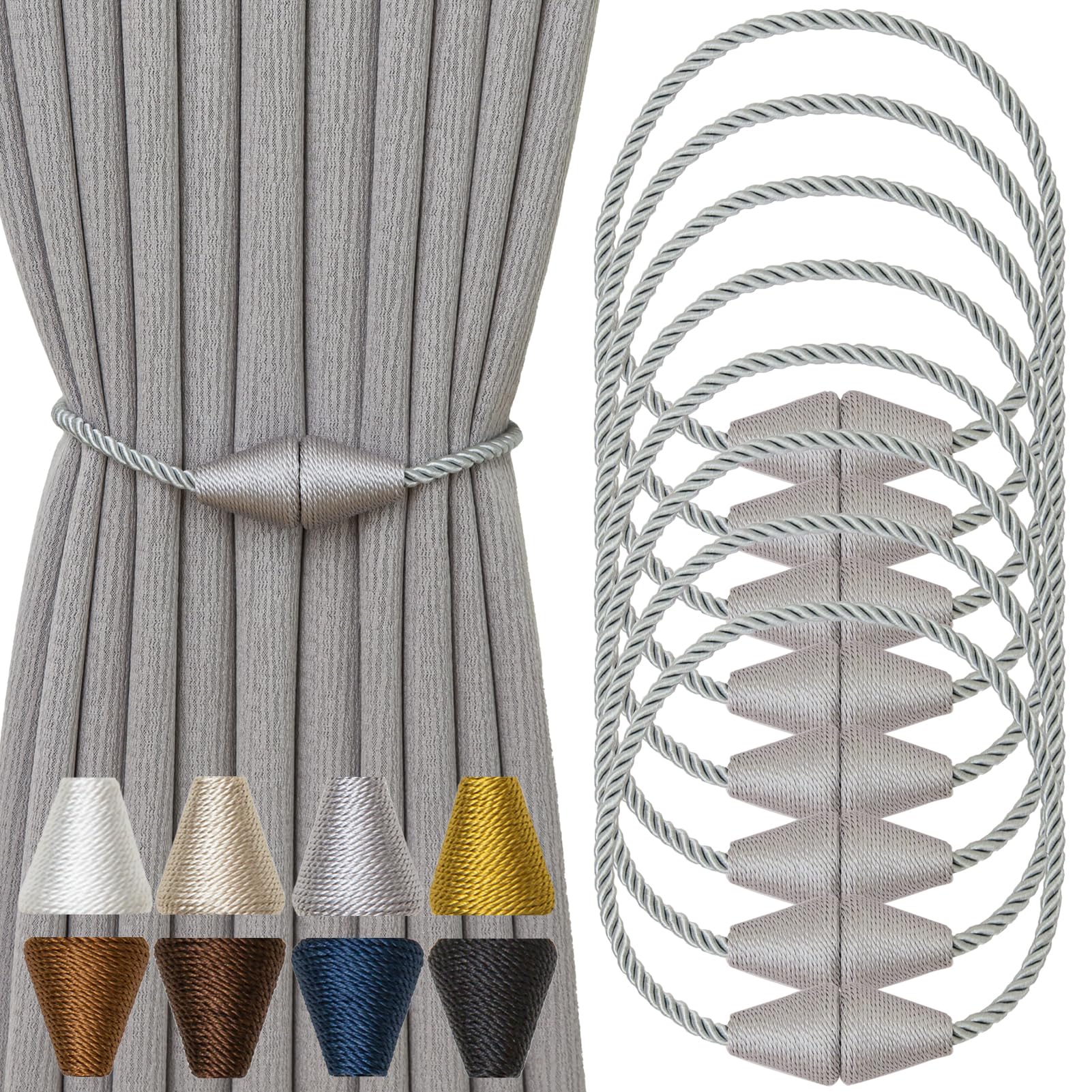 Magnetic Curtain Tiebacks 8 Pack Outdoor Rope Curtain Tie Backs Decorative Window Treatment Holdbacks for Home Decorative Curtain (8 Count)
