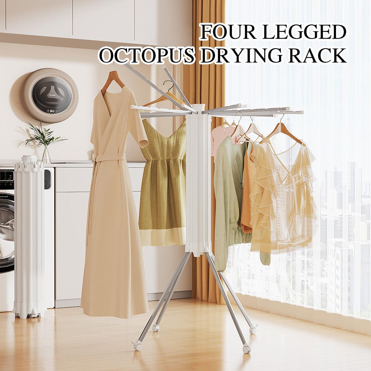 4 Legs Single Layer Clothes Drying Rack