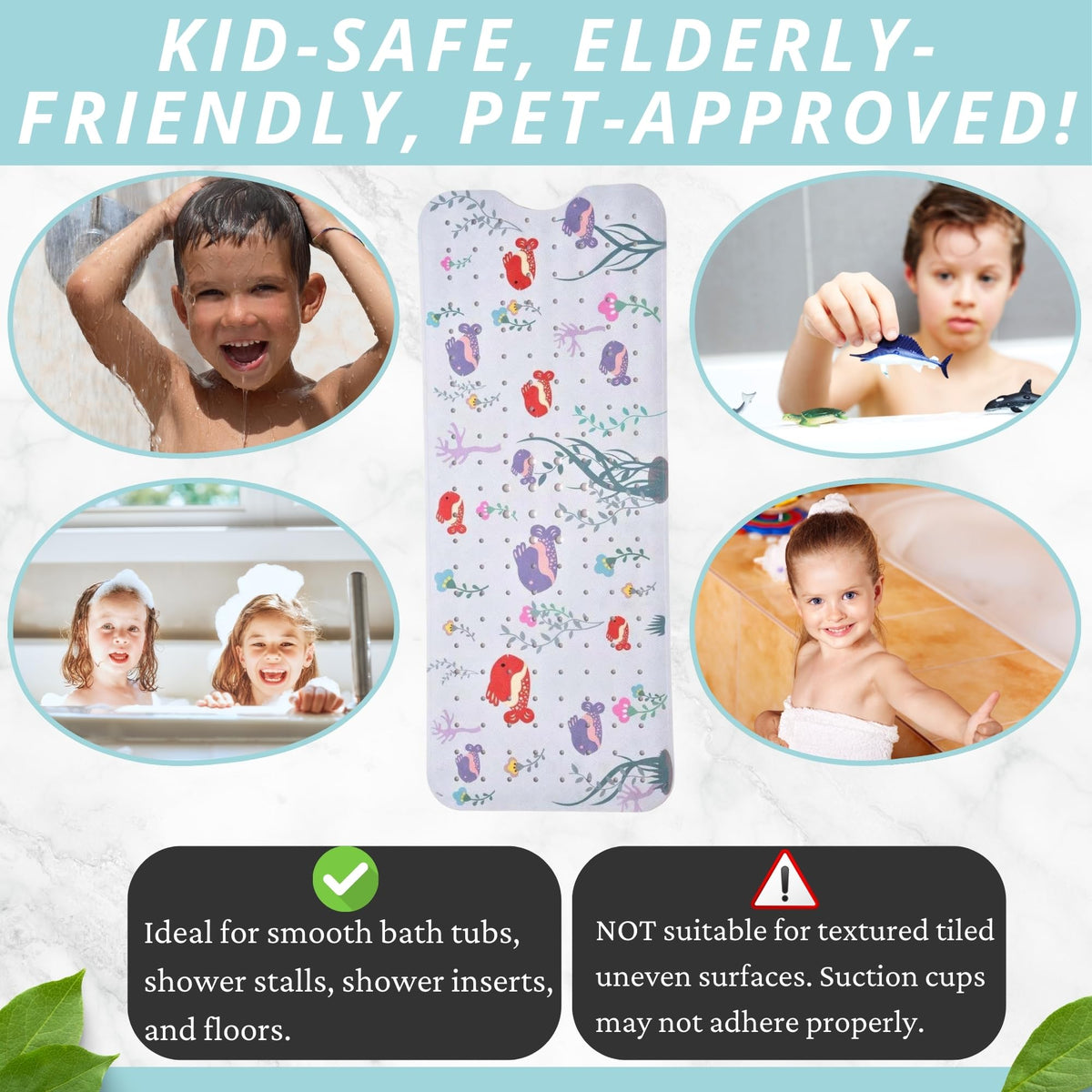 Non Slip Bath & Shower Mat 40x16 Extra Long