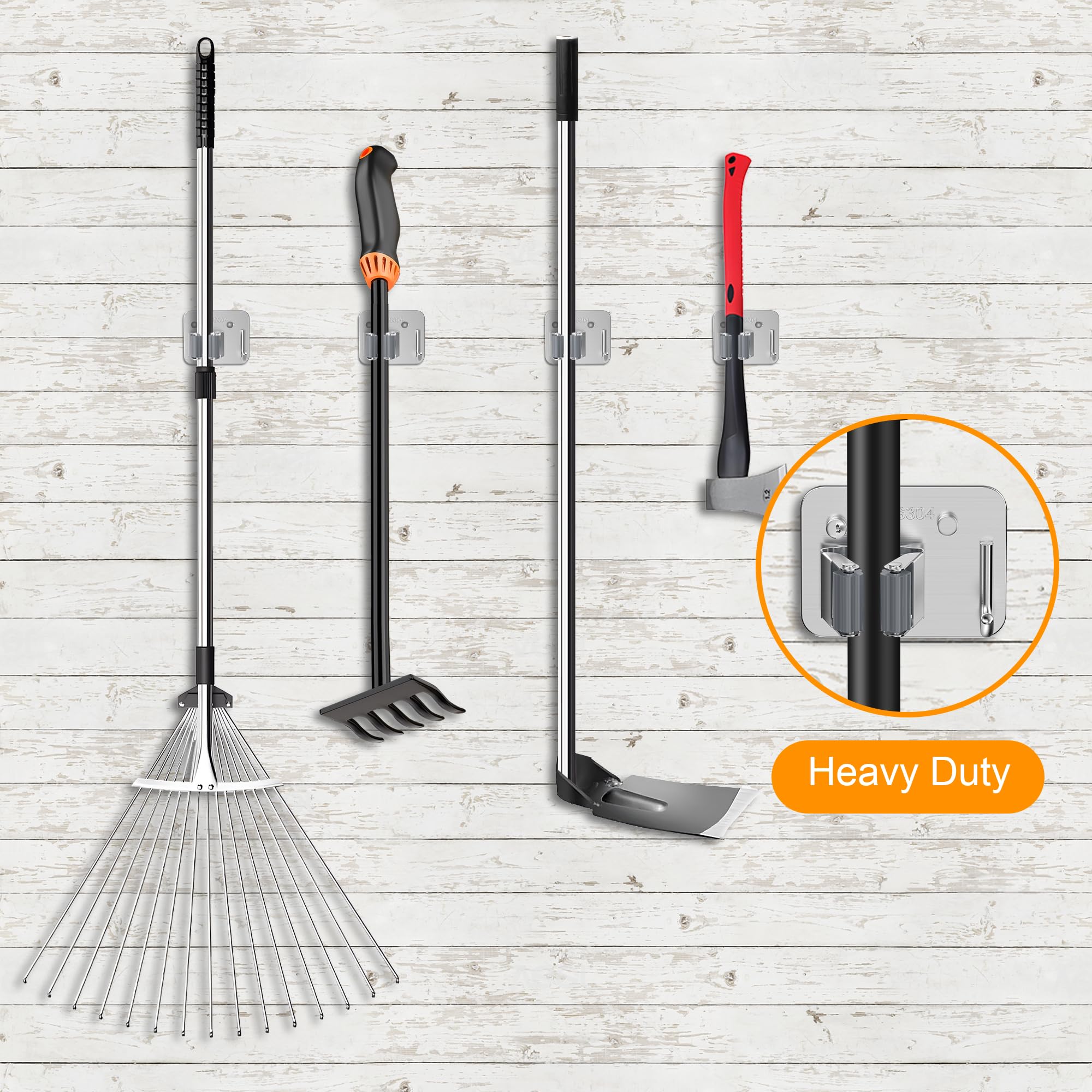4 Pack Stainless Steel Heavy Duty Broom Holder Wall Mount with Hook (4 Count)