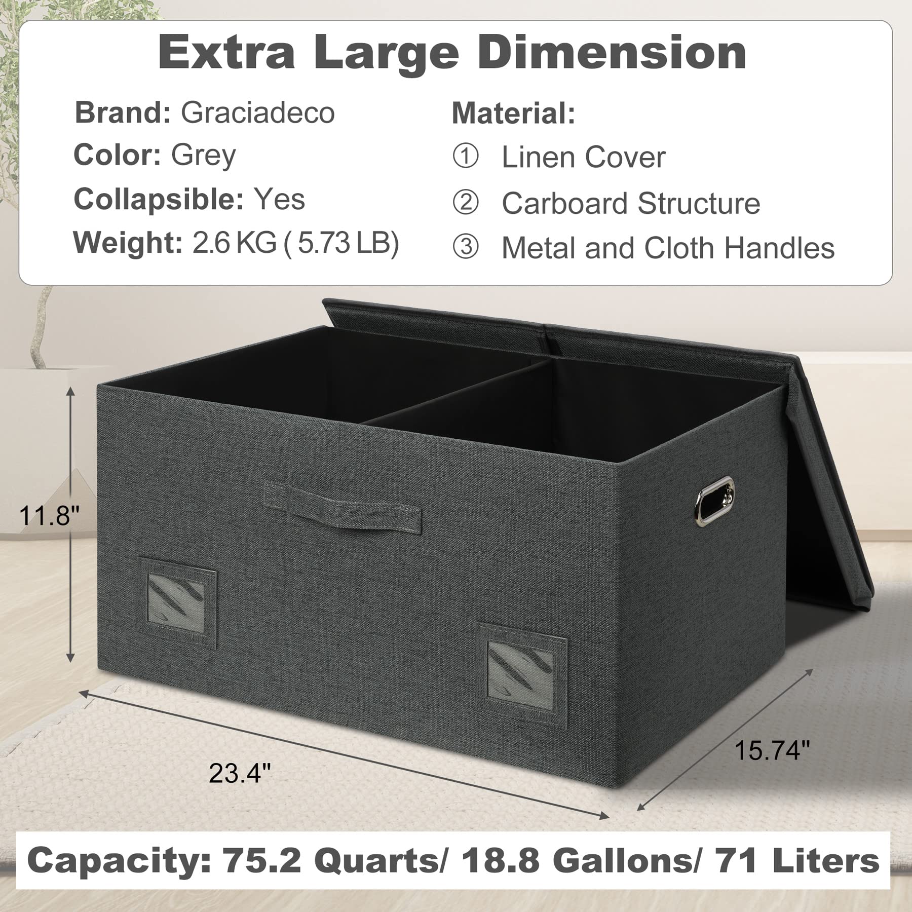 75 Quarts Extra Large Decorative Storage Bins with Lids (3 Count)