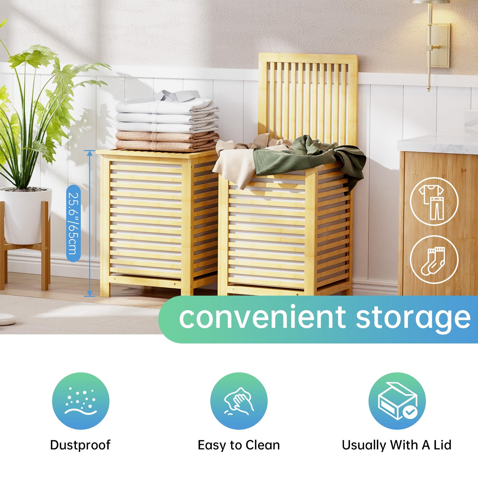 Double Laundry Hamper with Lid