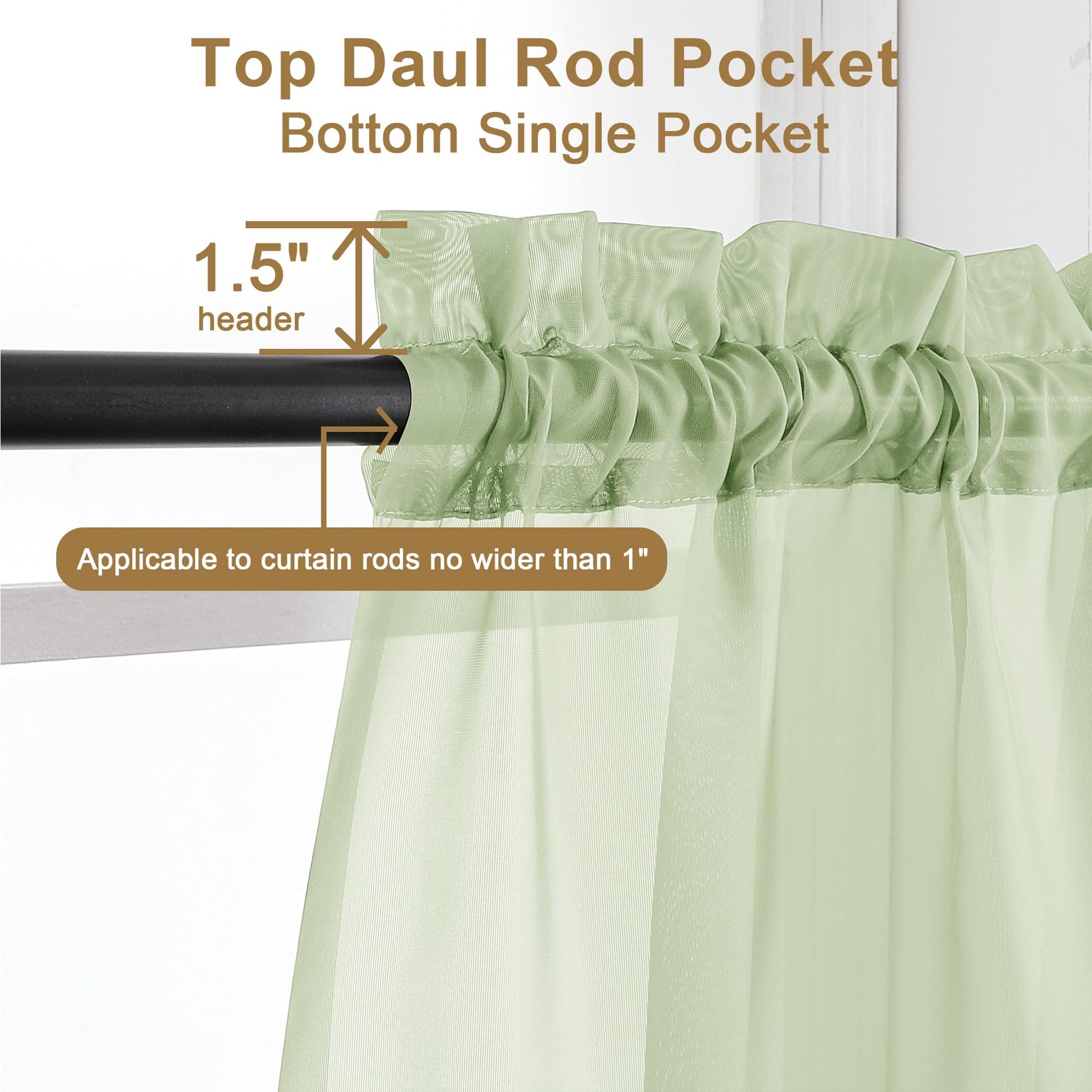 Light Green Sheer Curtains 78 Inches Long 2 Panels Set for Living Room (2 Count)