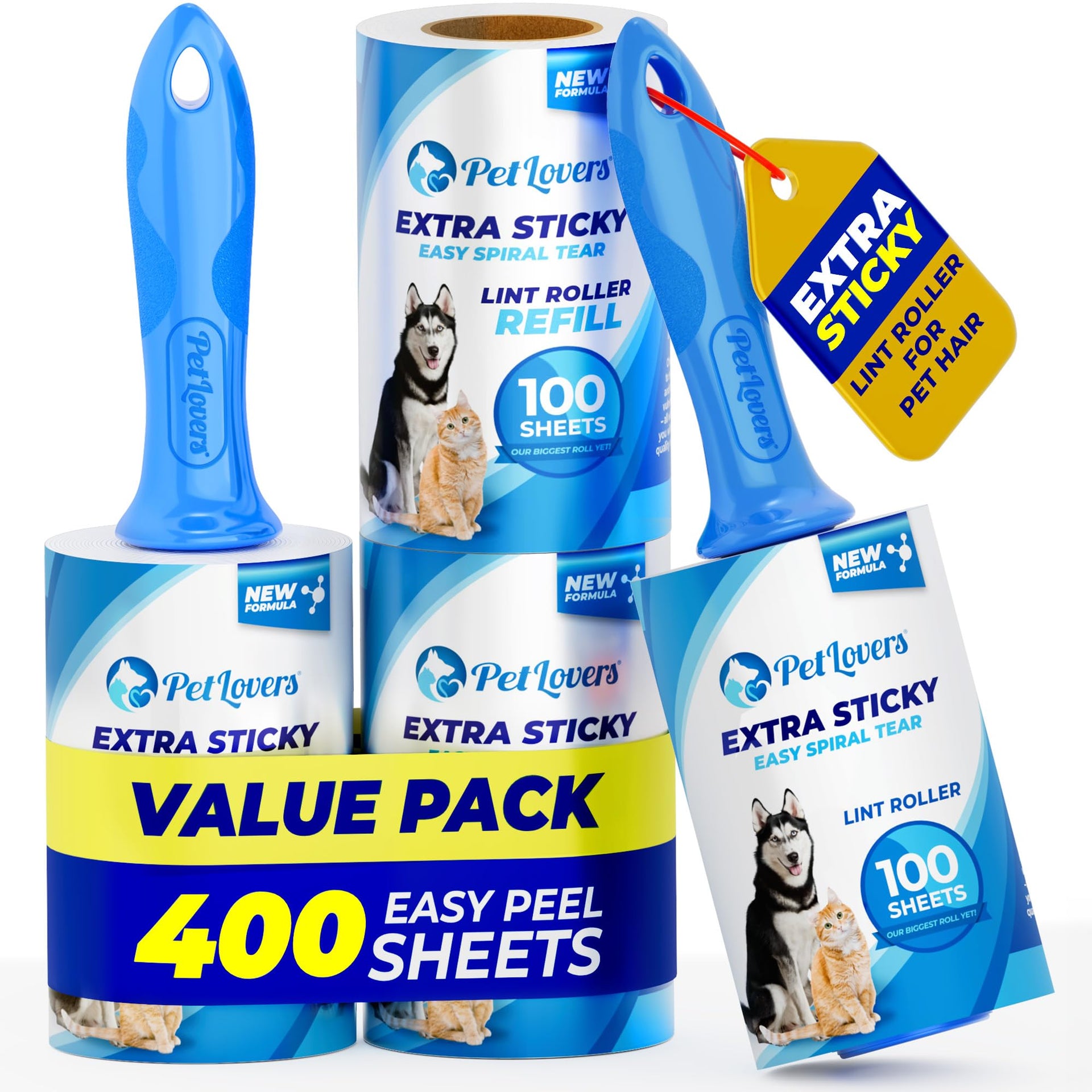 Extra Sticky Lint Roller Ultimate Value Set 400 Sheets for Pet Hair Removal