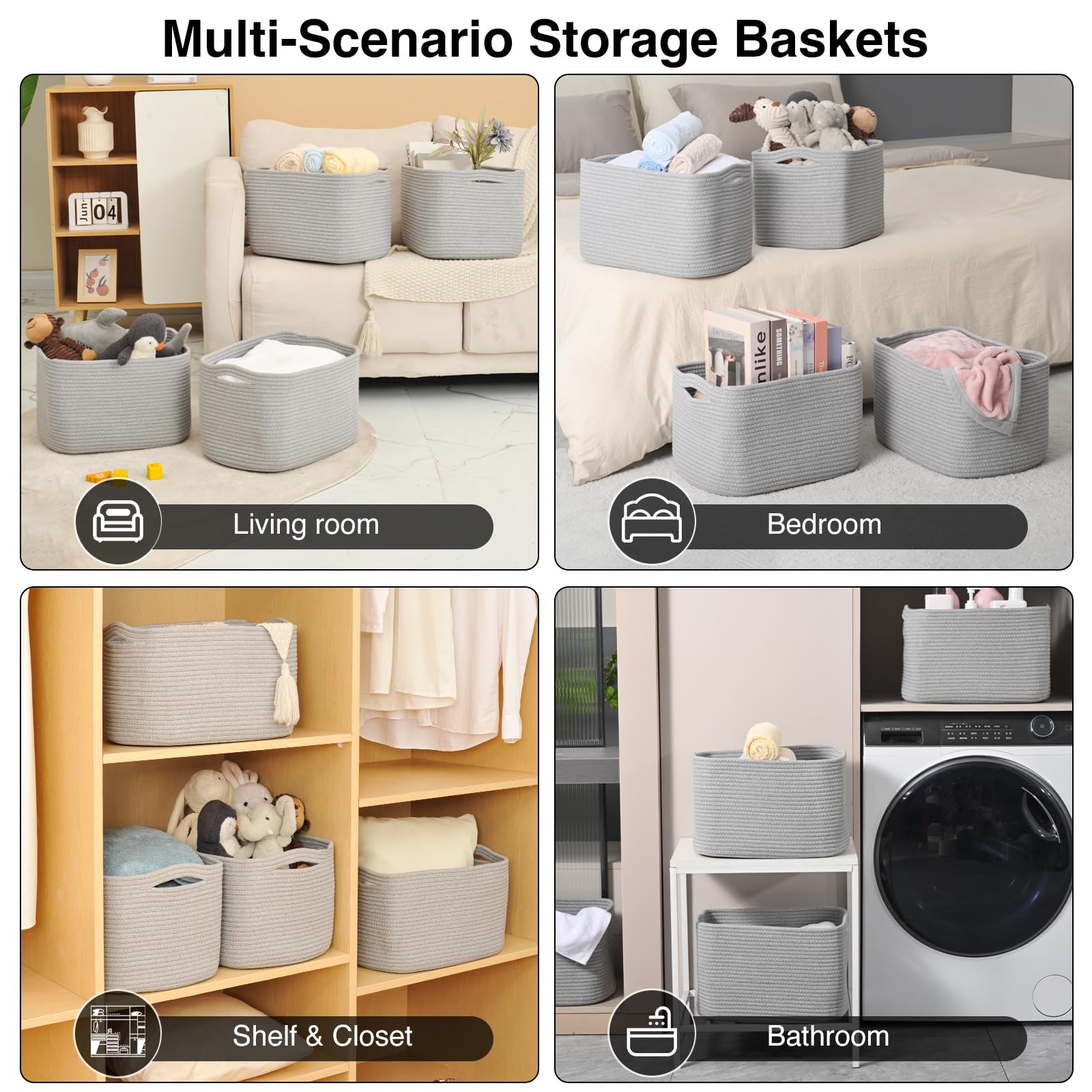 Storage Baskets for Organizing & Shelves (4 Count)