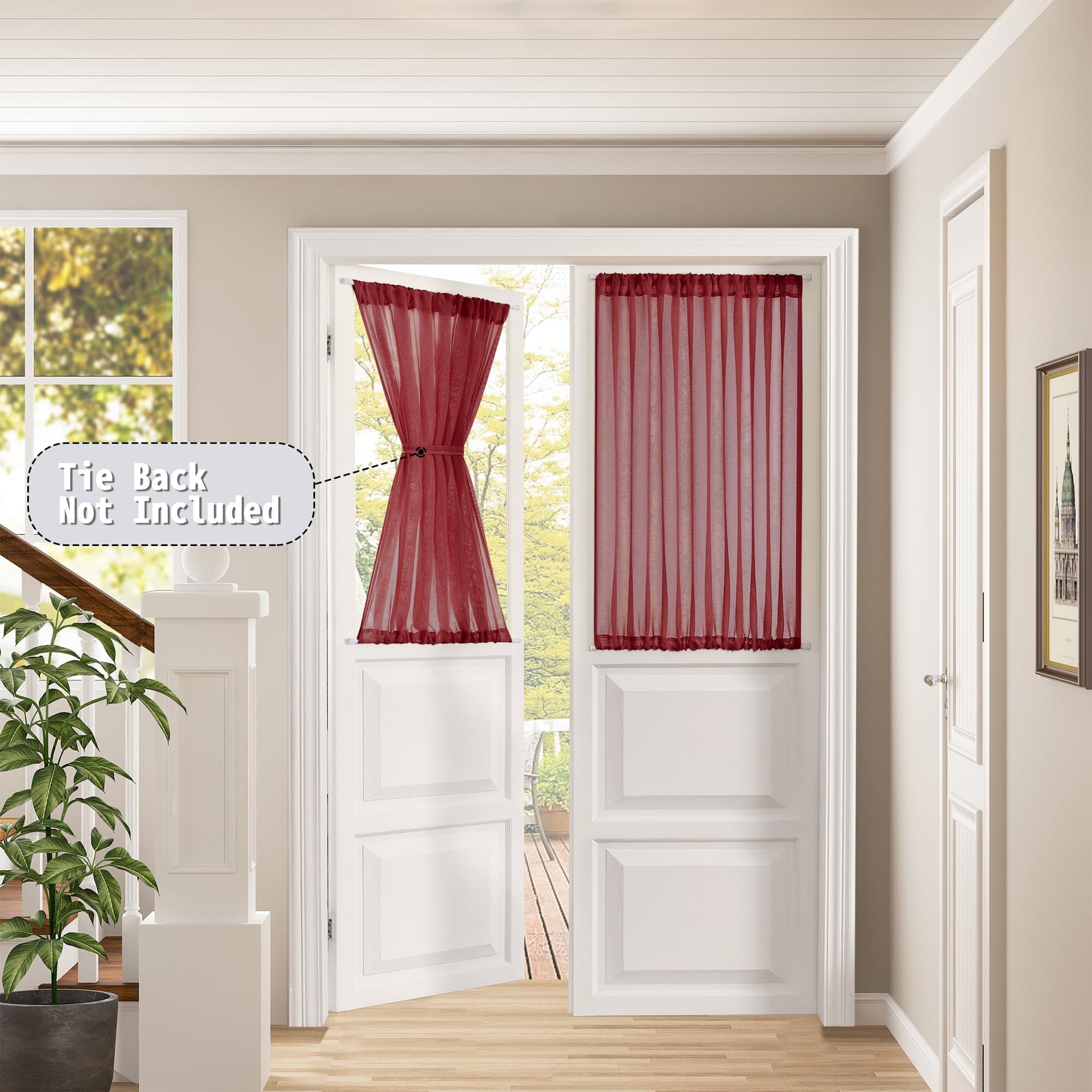 Small Sheer Door Curtain Closet Linen Textured Curtain Sheers Doorway Light Filtering Voile French Door Rod Pocket Curtains Patio Glass Doors