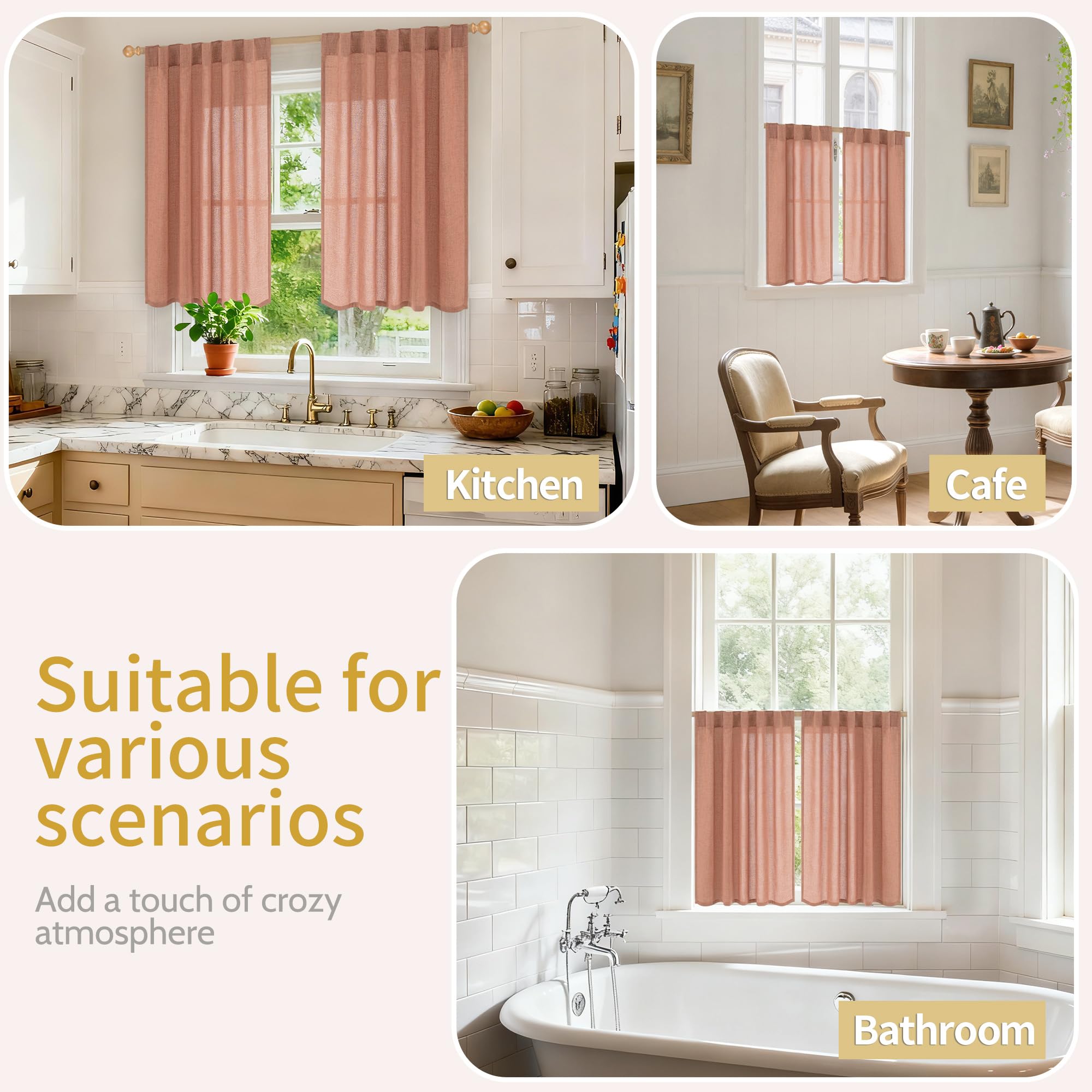 Rust Terracotta Linen Curtains 40 Inch Length (2 Count)