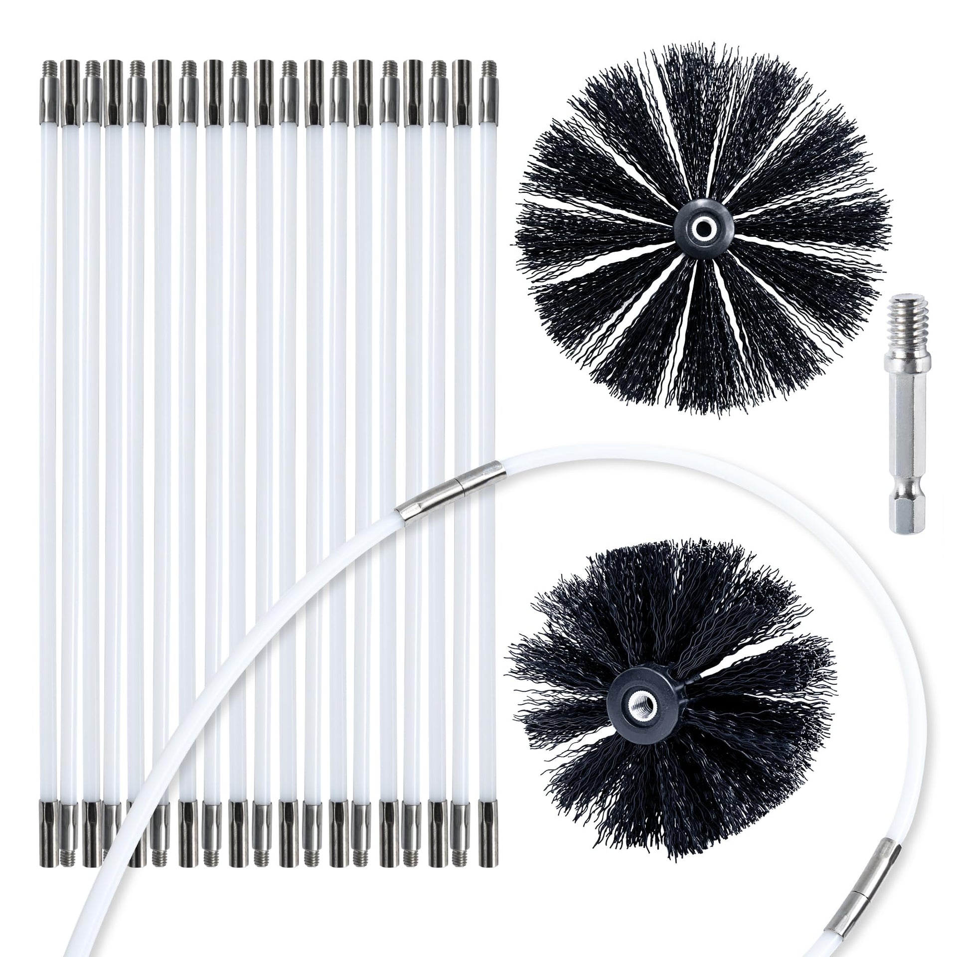 Dryer Vent Cleaner Kit Chimney Sweep Cleaning Tools Pellet Stove Cleaner Kit Air Dryer Duct Fireplace Brushes for Easy Lint Cleaning with 4" and 6" Brush Heads