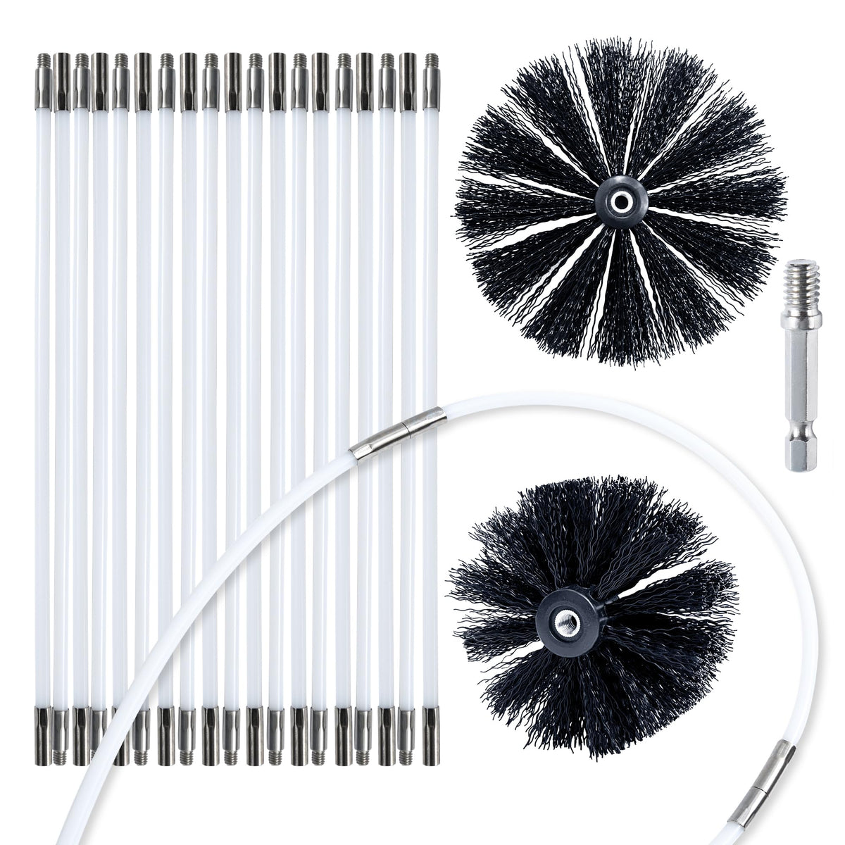 Dryer Vent Cleaner Kit Chimney Sweep Cleaning Tools Pellet Stove Cleaner Kit Air Dryer Duct Fireplace Brushes for Easy Lint Cleaning with 4" and 6" Brush Heads