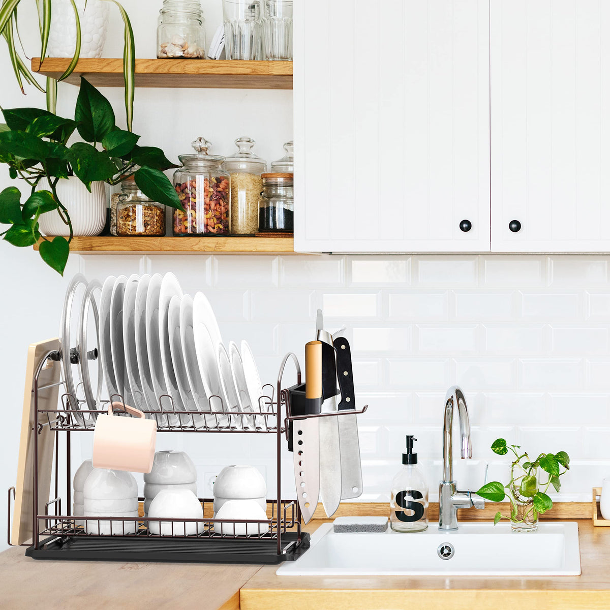2 Tier Dish Rack with Drainboard