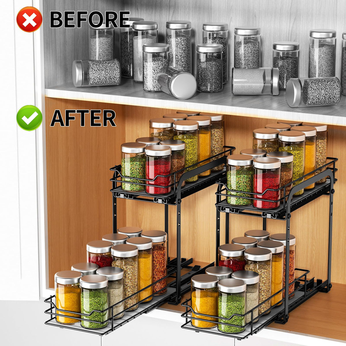2 Tier Pull Out Spice Rack for Inside Cabinets