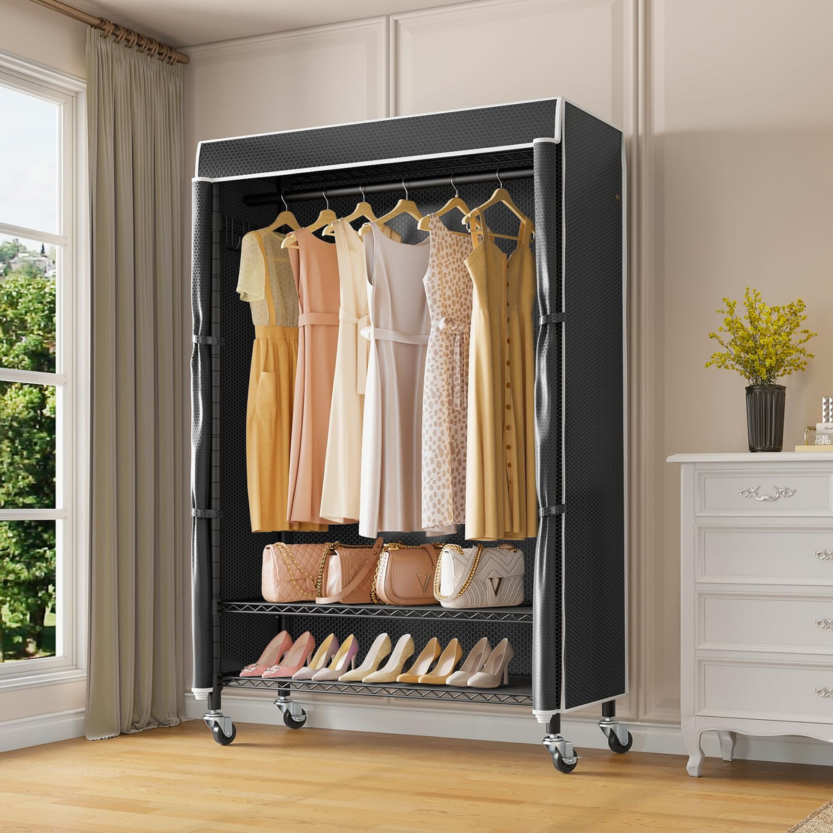 R3C Portable Closet for Hanging Clothes Rolling Rack with Cover