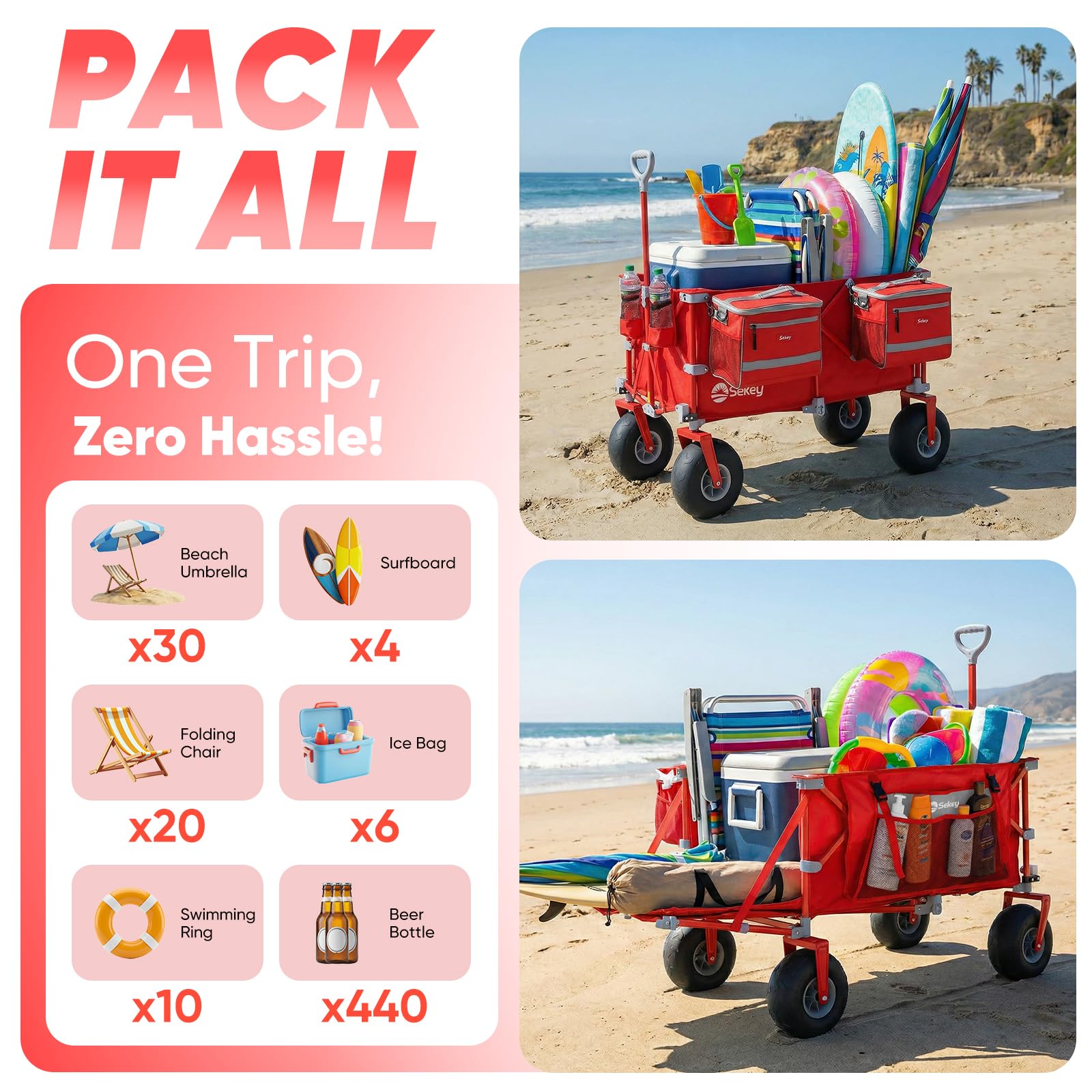 Heavy Duty Beach Wagon with 9" Big Sand