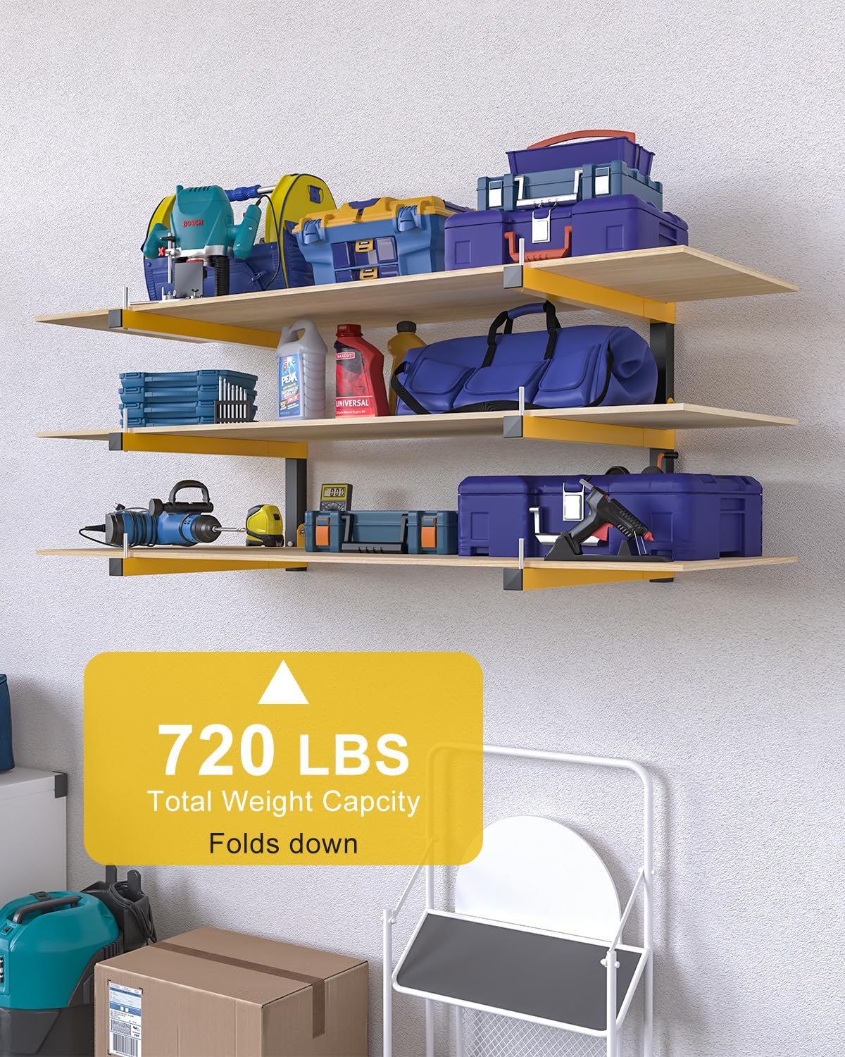 Lumber Rack Wall Mount Storage Racks Folding Wood Organizer Heavy Duty Shelf Brackets With 6 (4 Count)