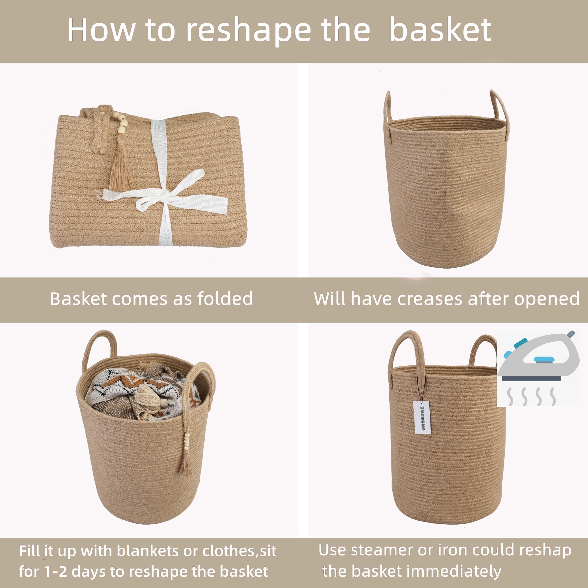 Rope Laundry Basket Laundry Hamper for Clothes Jute