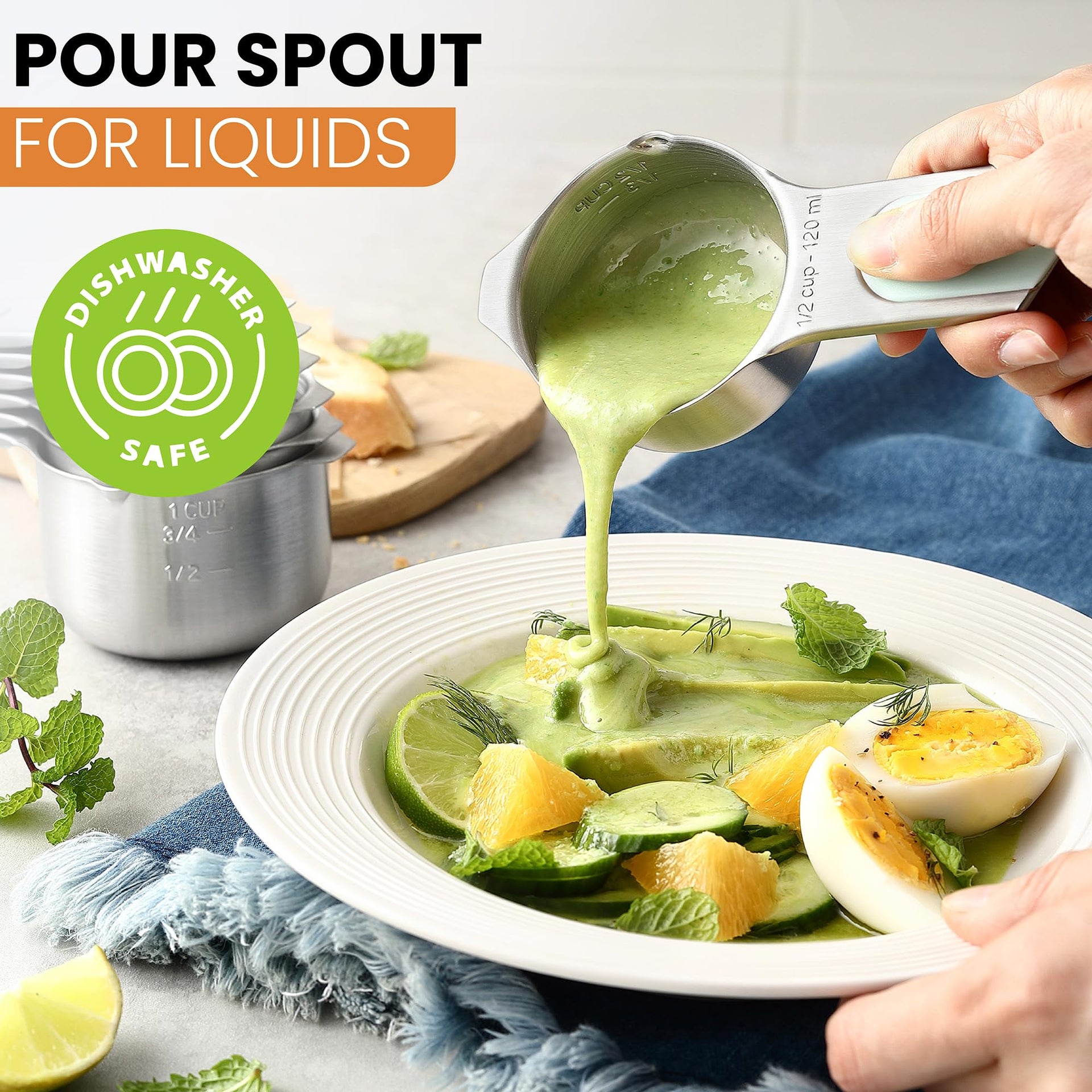 Magnetic Stainless Steel Measuring Cups Set of 7 Patented (7 Count)