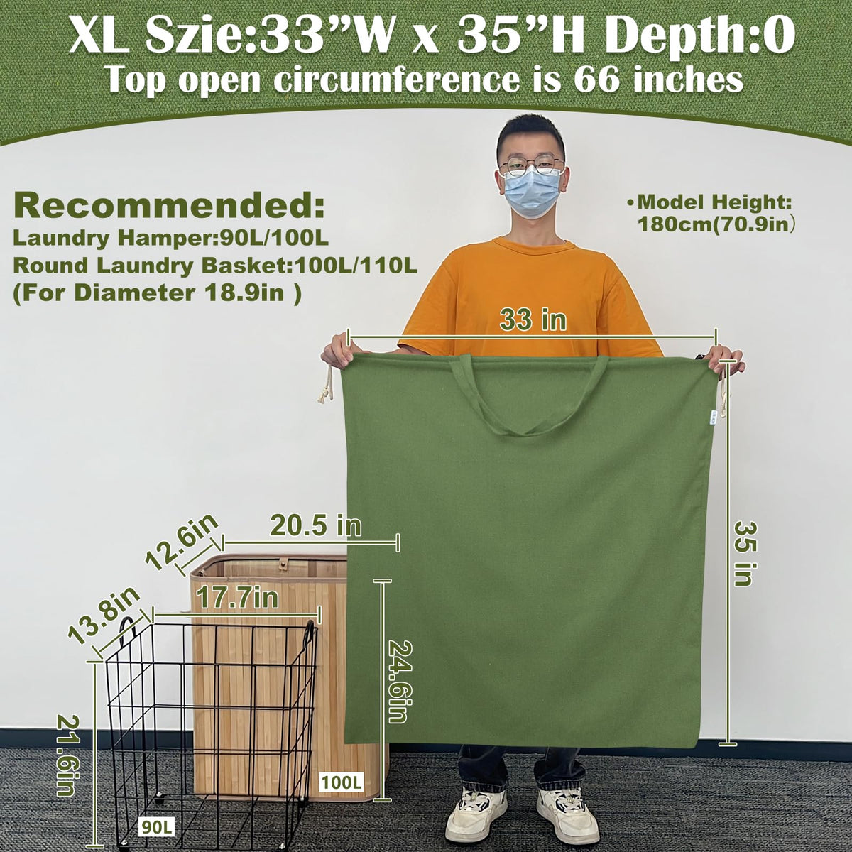 Canvas Laundry Bag 33"Wx 35"H