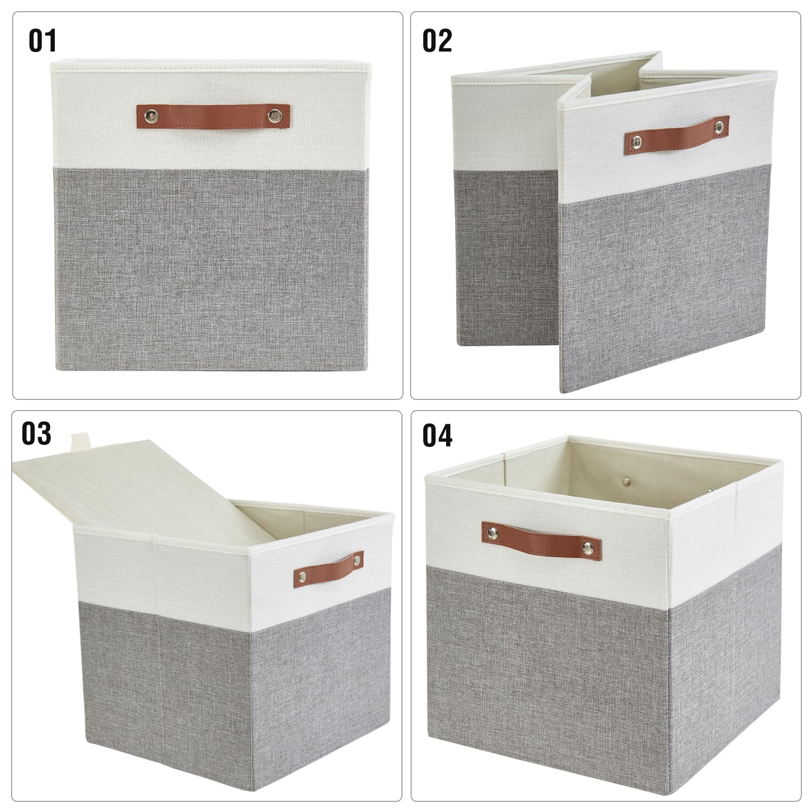 Collapsible Fabric Storage Cube Bins with 2 Reinforced PU Handles (4 Count)