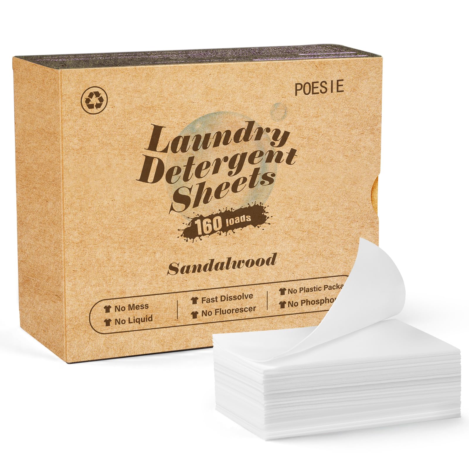 Laundry Detergent Sheet Sandalwood Scent 160 Sheets Non Plastic Washing Sheets Detergent Travel Laundry Kit No waste Portable Soap Sheet for Machine Wash & Hand Wash (160 Count)