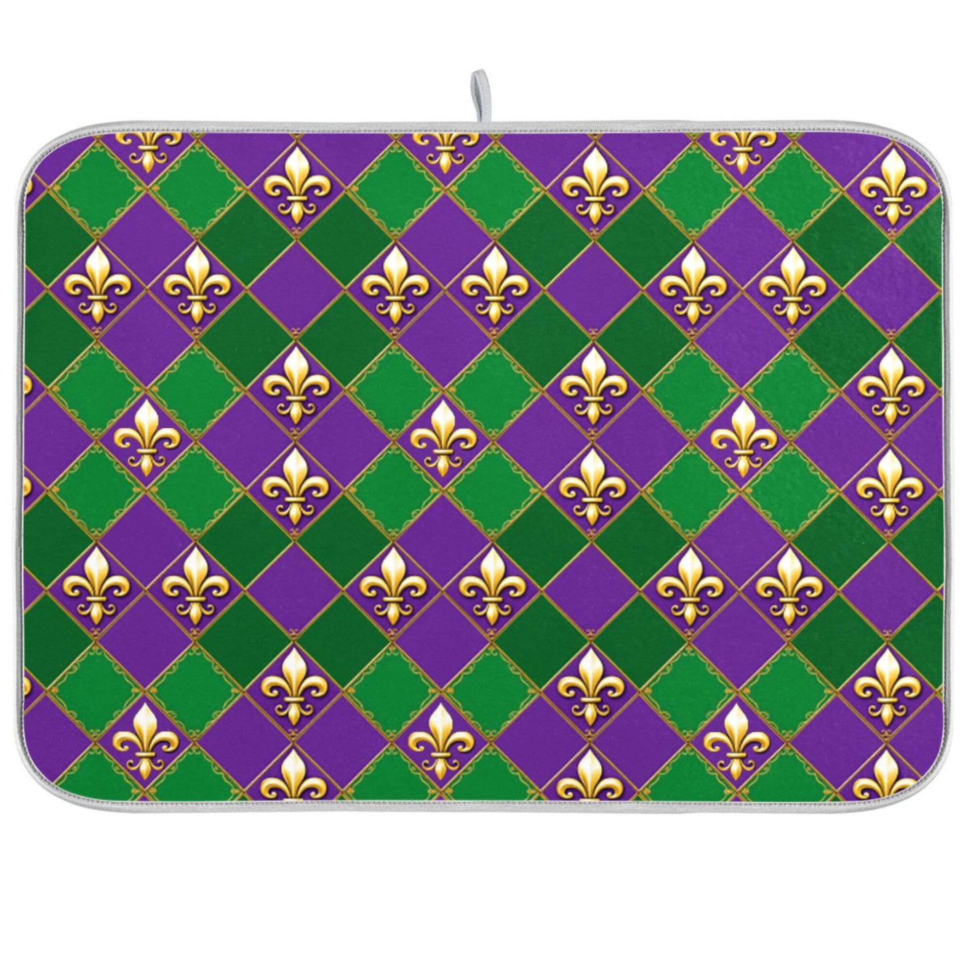 Happy Mardi Gras Purple Green Dish Drying Mat for Kitchen Countertop 18x24 Fleur de Lis Buffalo Plaid Large Drying Mat Reusable Quick Dry Dish Sink Mats Easy Clean Decorative Essentials