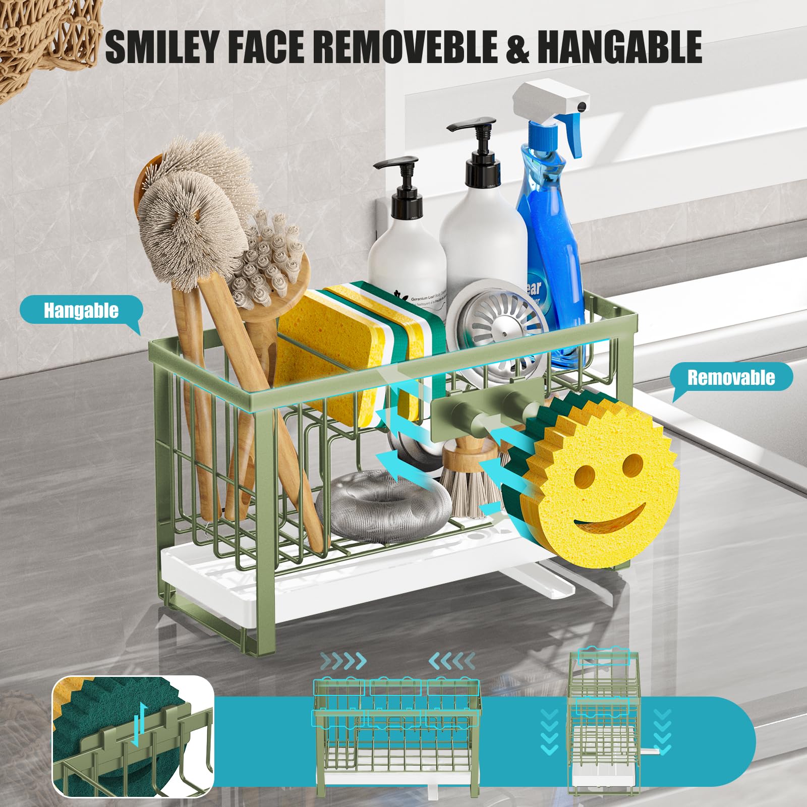 Sponge Holder for Kitchen Sink with Flexible Smiley Face