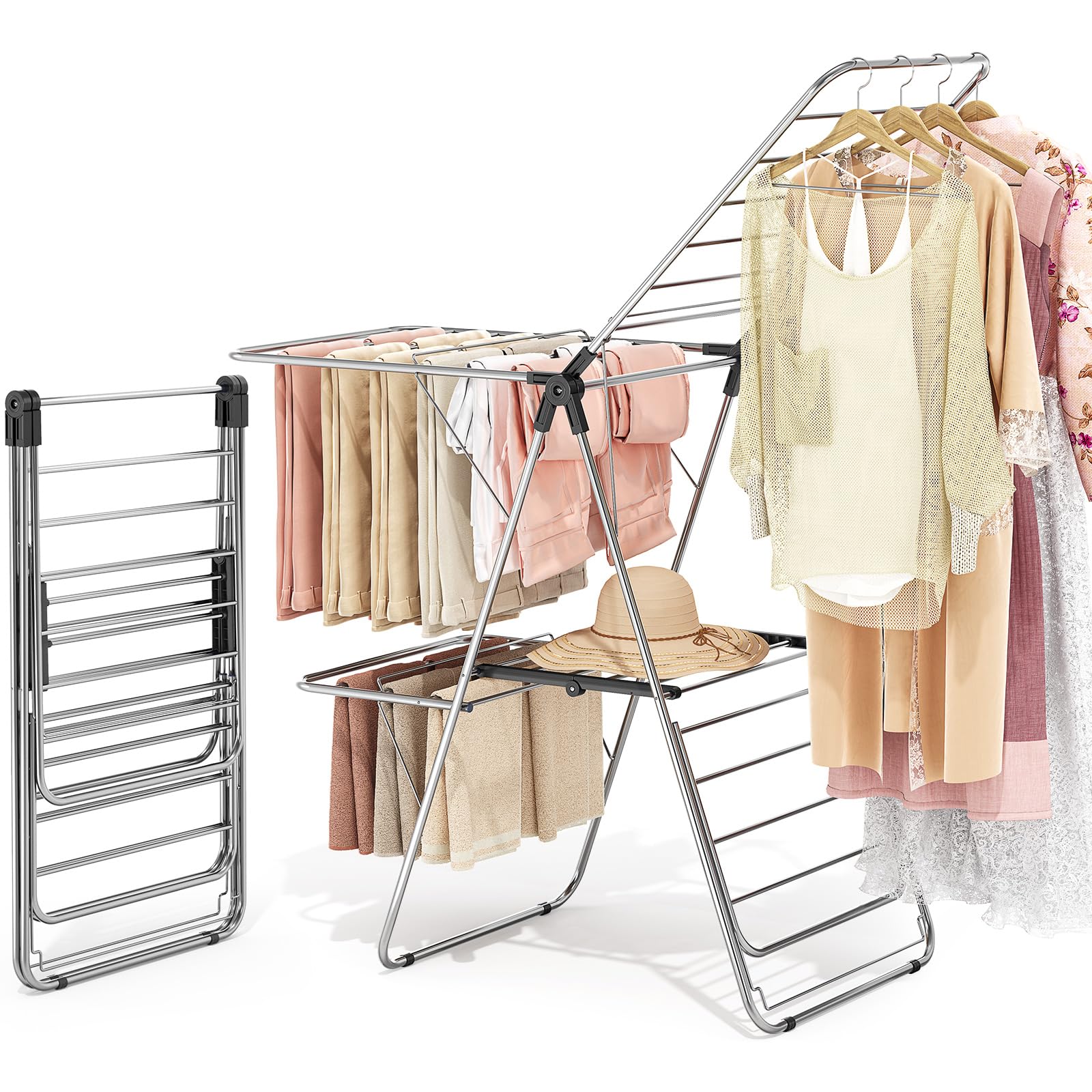 Large Stainless Steel Clothes Drying Rack with 4 Wings