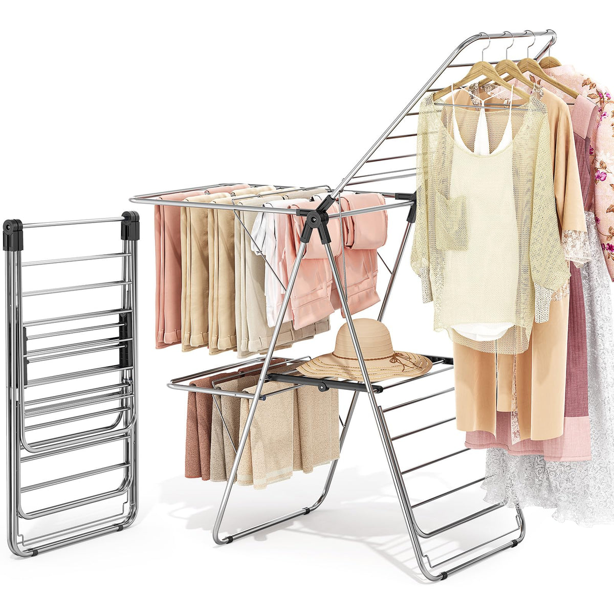 Large Stainless Steel Clothes Drying Rack with 4 Wings