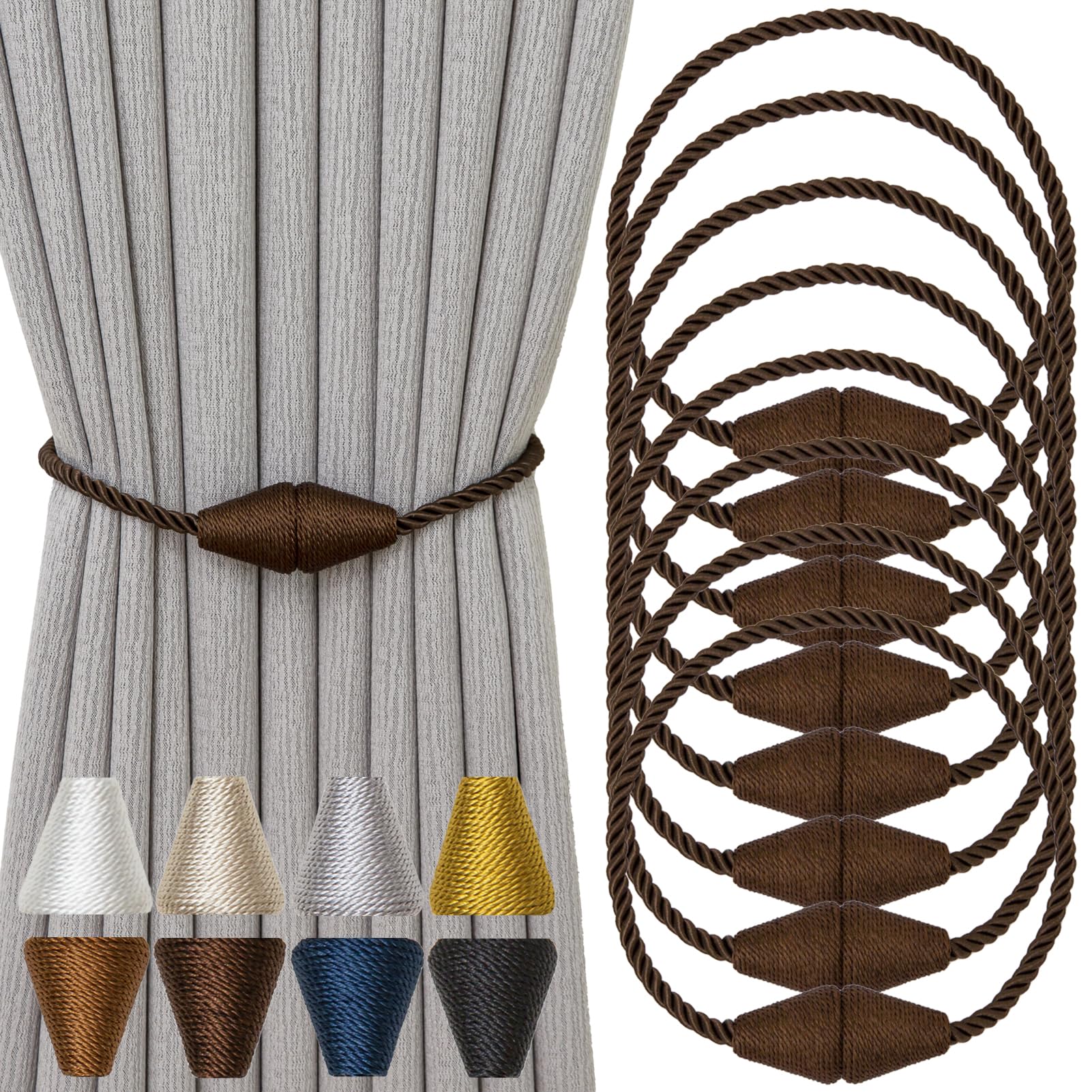 Magnetic Curtain Tiebacks 8 Pack Outdoor Rope Curtain Tie Backs Decorative Window Treatment Holdbacks for Home Decorative Curtain (8 Count)