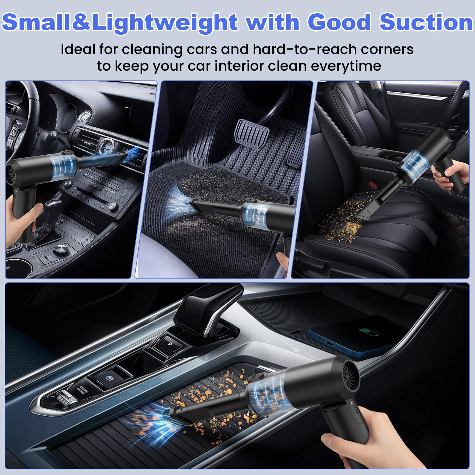 Car Vacuum Portable Cordless with 16000PA Ultra Suction 4