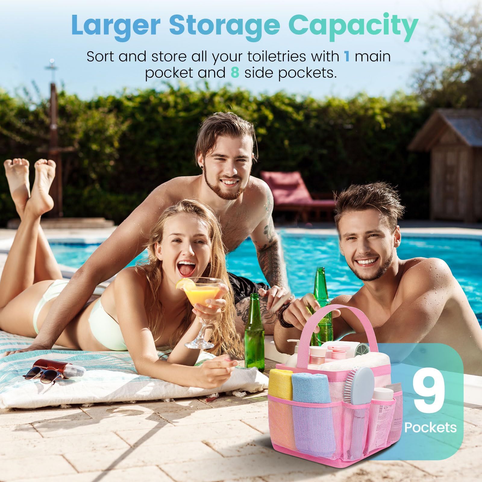 Camping Essentials Shower Caddy Portable for College Dorm Room Essentials for Girls with 8 Pockets