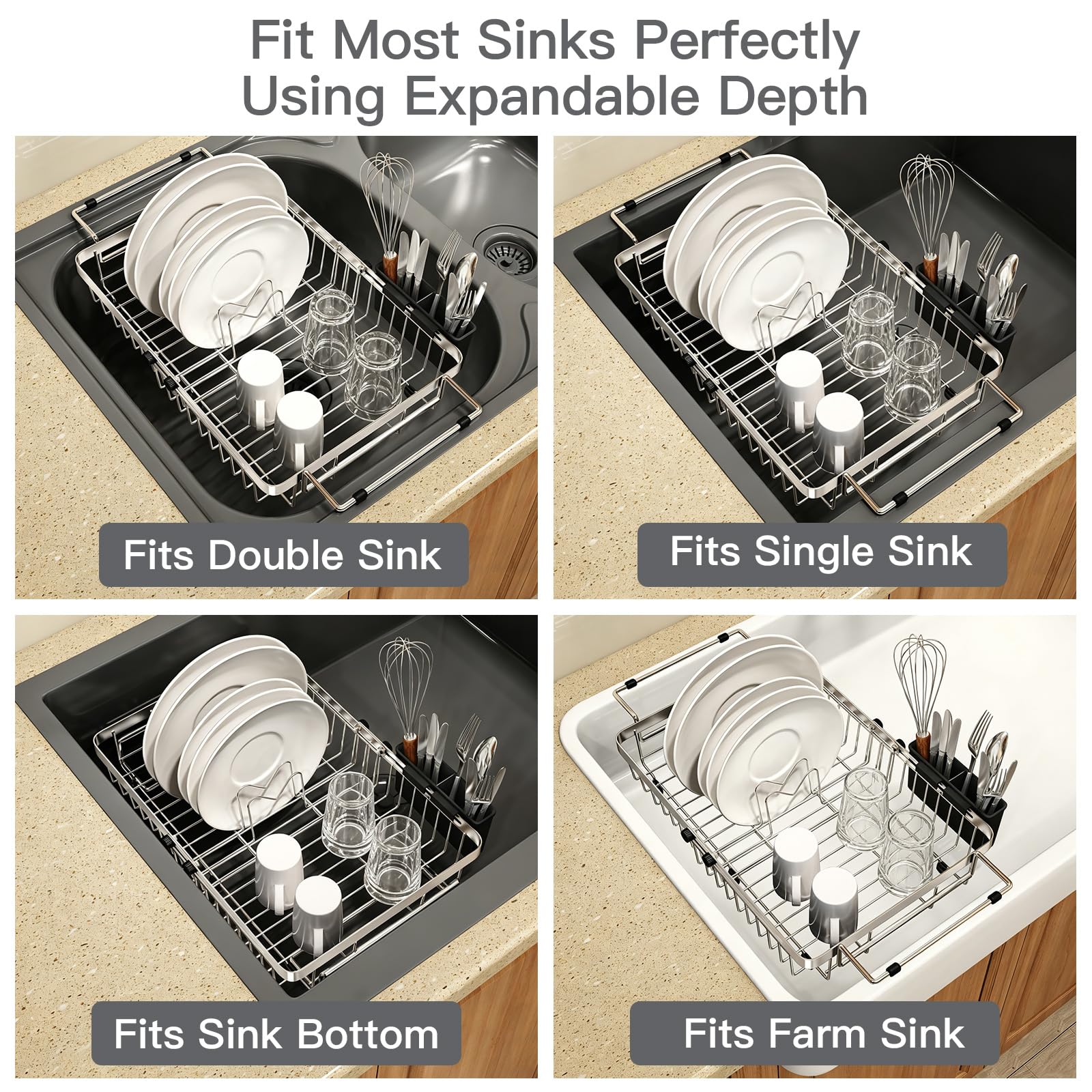 Dish Drying Rack Over The Sink with Utensil Holder
