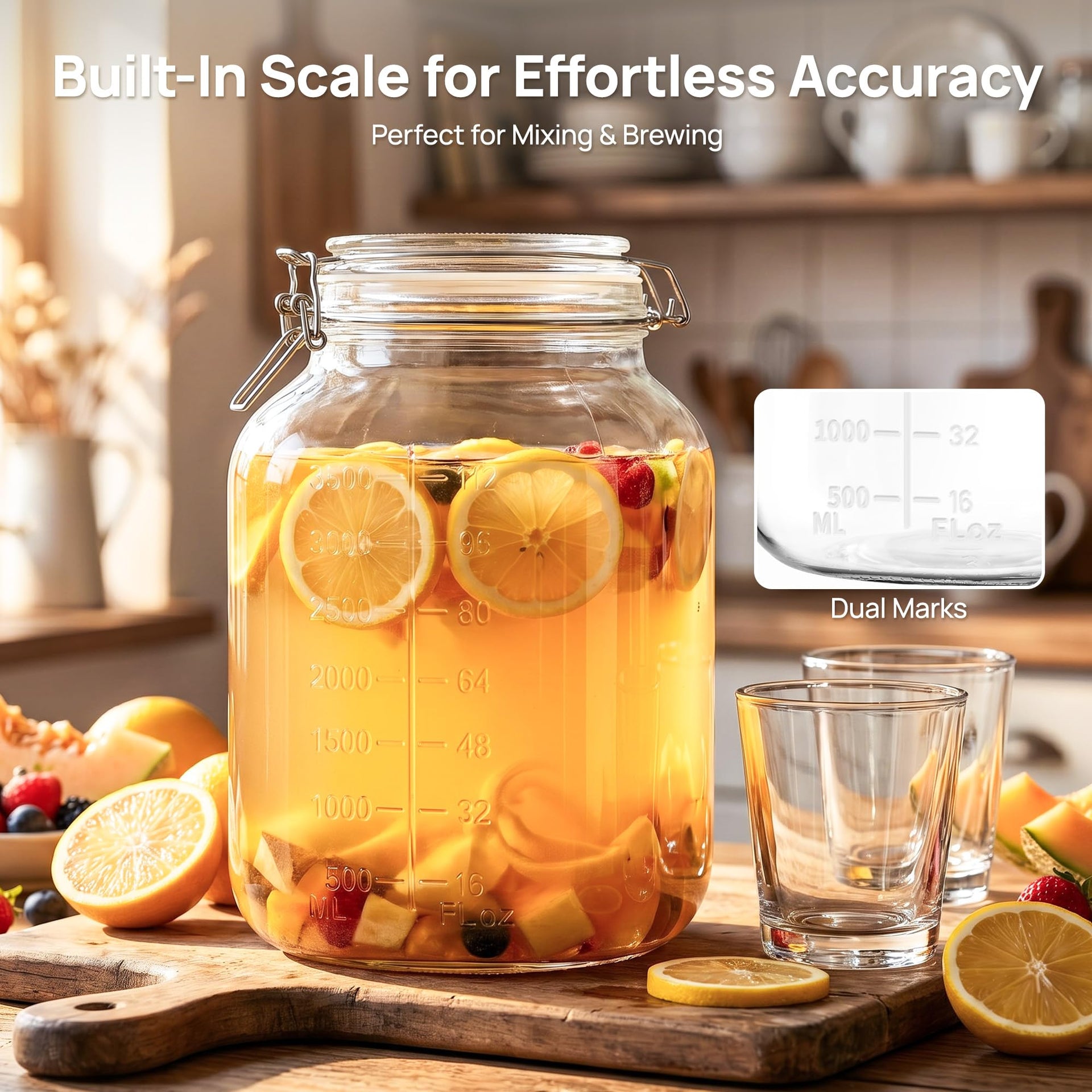 1.1 Gallon Glass Storage Jars with Airtight Clamp Lids (2 Count)