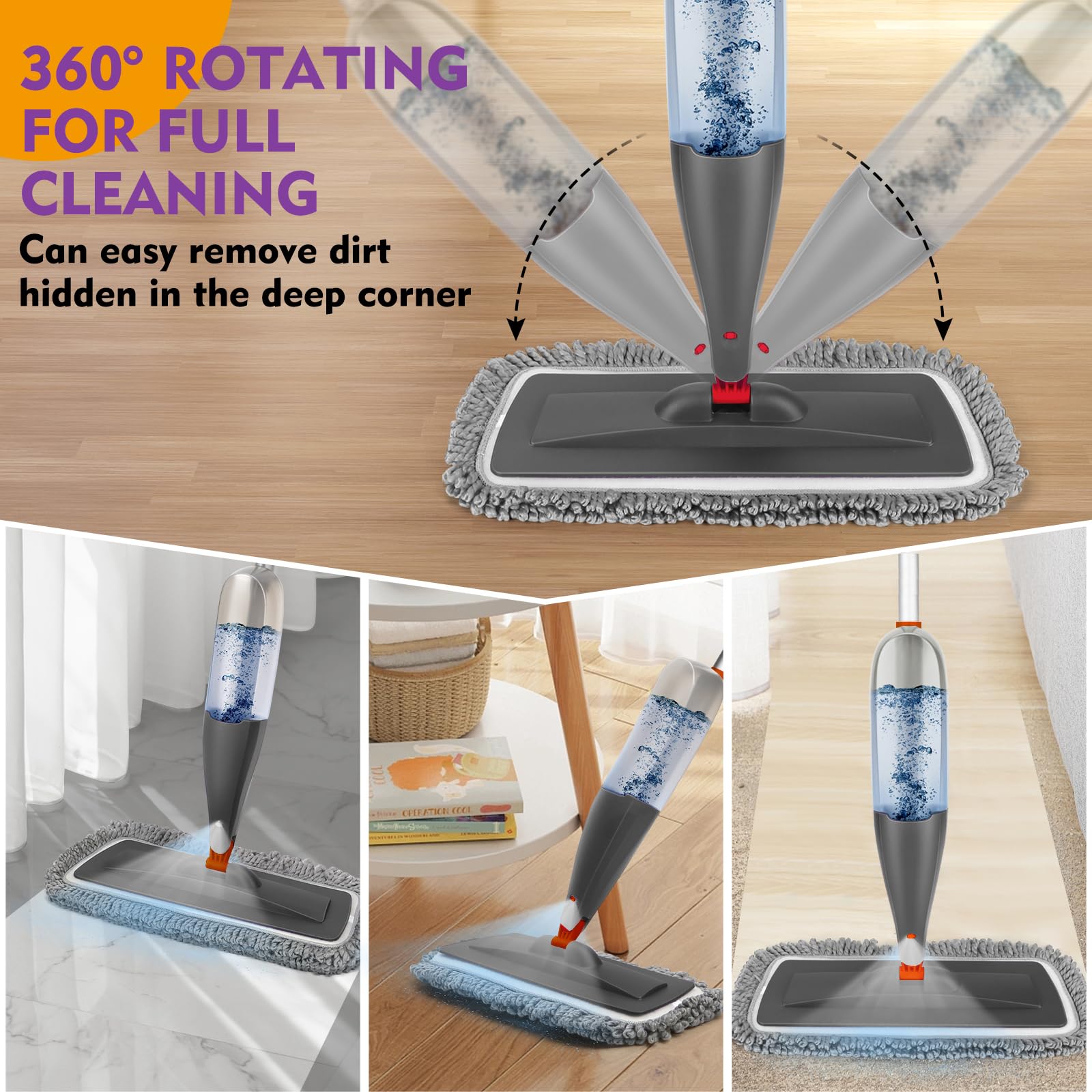 Spray Mop for Hardwood Tile Floor Cleaning with Microfiber Washable Pads