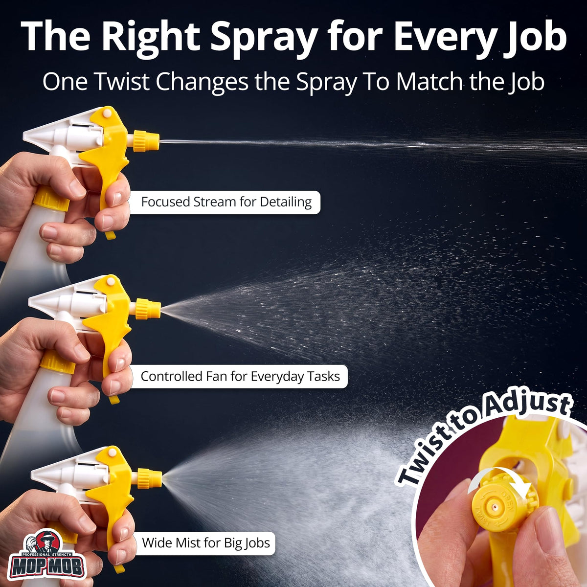 Leak-Free, Chemical Resistant Spray Head 5 Pk Industrial Spray Heads Only (No Bottles) for Auto/Car Detailing, Window Cleaning and Janitorial Supply. Heavy Duty Low-Fatigue Trigger and Nozzle. (5 Count)