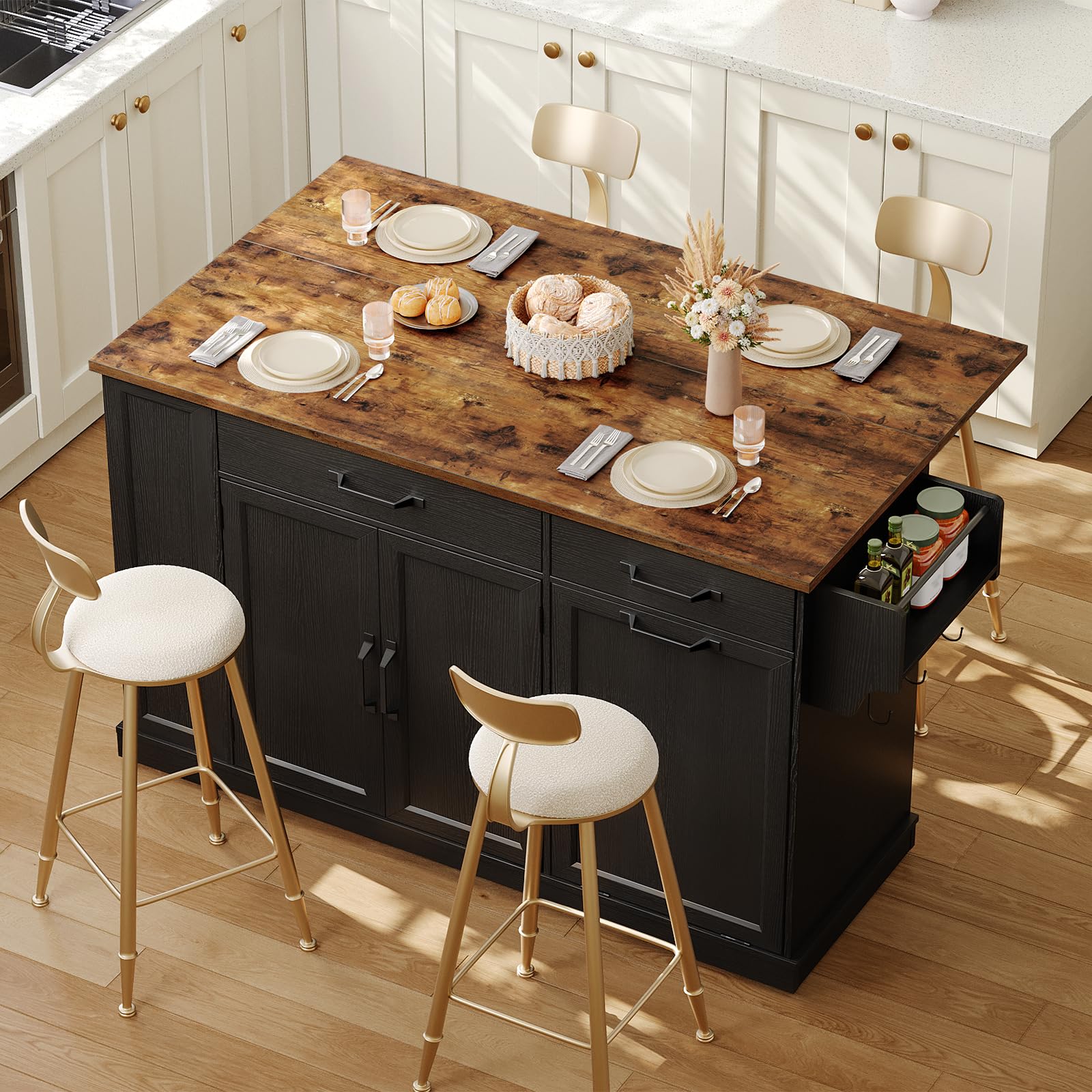 Kitchen Island with Power Outlet & Drop Leaf