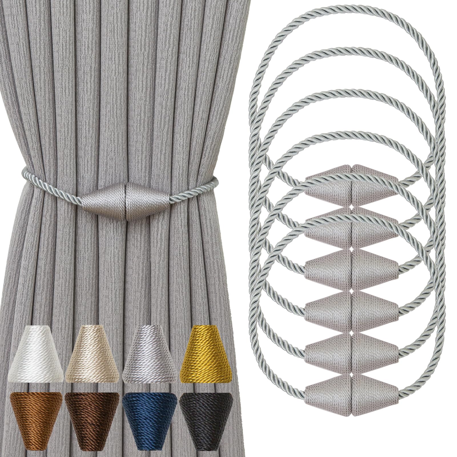Magnetic Curtain Tiebacks 6 Pack Outdoor Rope Curtain Tie Backs Decorative Window Treatment Holdbacks for Home Decorative Curtain (6 Count)
