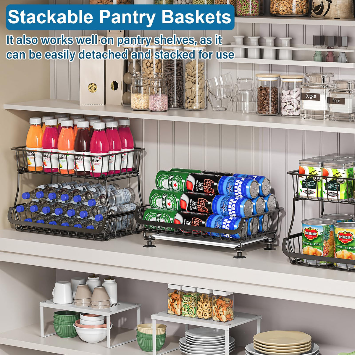 3 Tier Rolling Pantry Floor Organizers and Storage Cart with Wheels (3 Count)